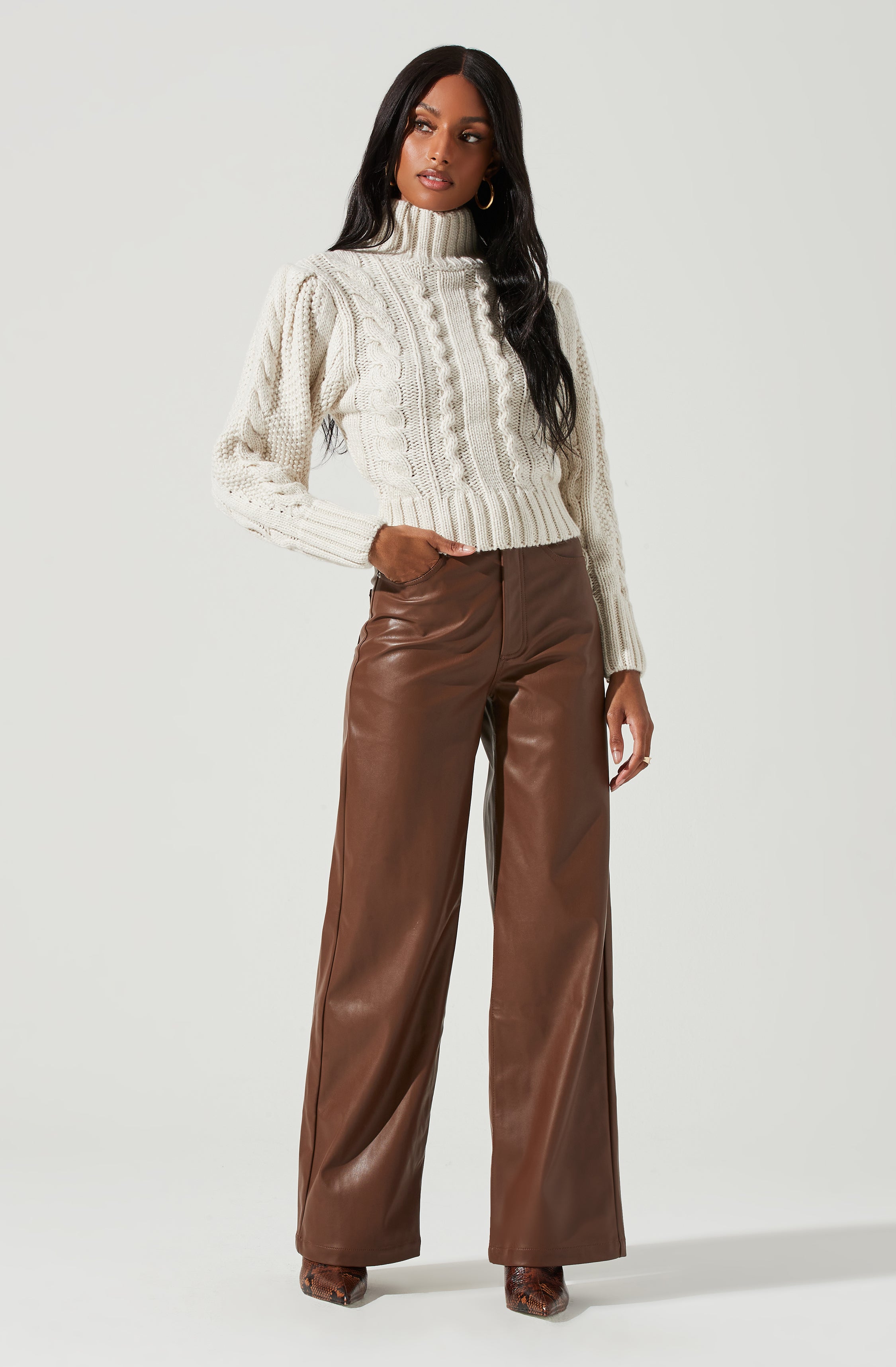 Haisley Cable Knit Turtleneck Sweater-Aljck