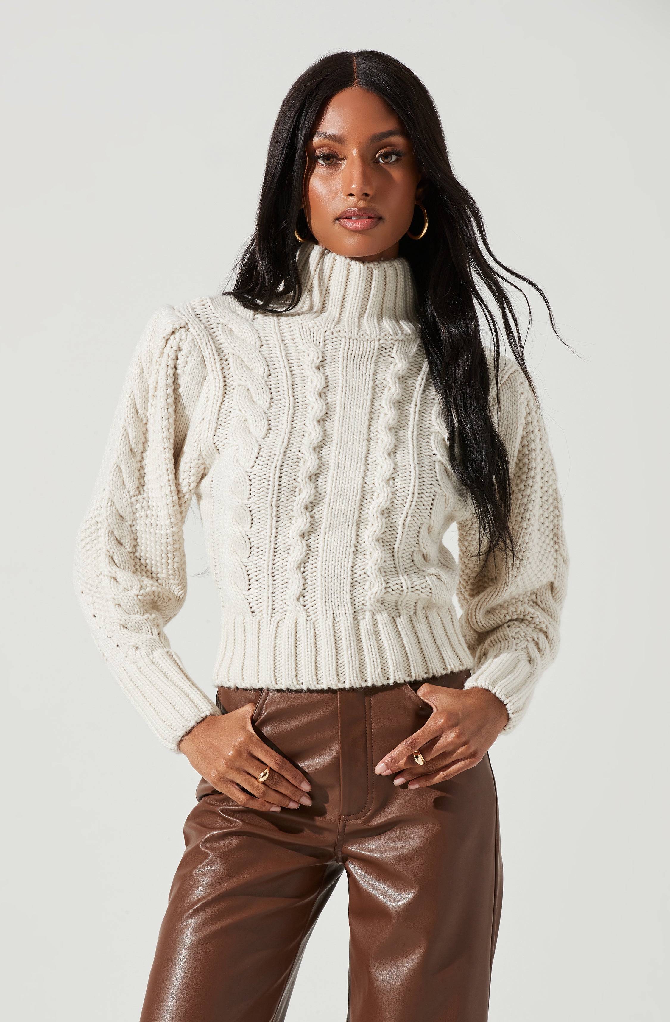 Haisley Cable Knit Turtleneck Sweater-Aljck