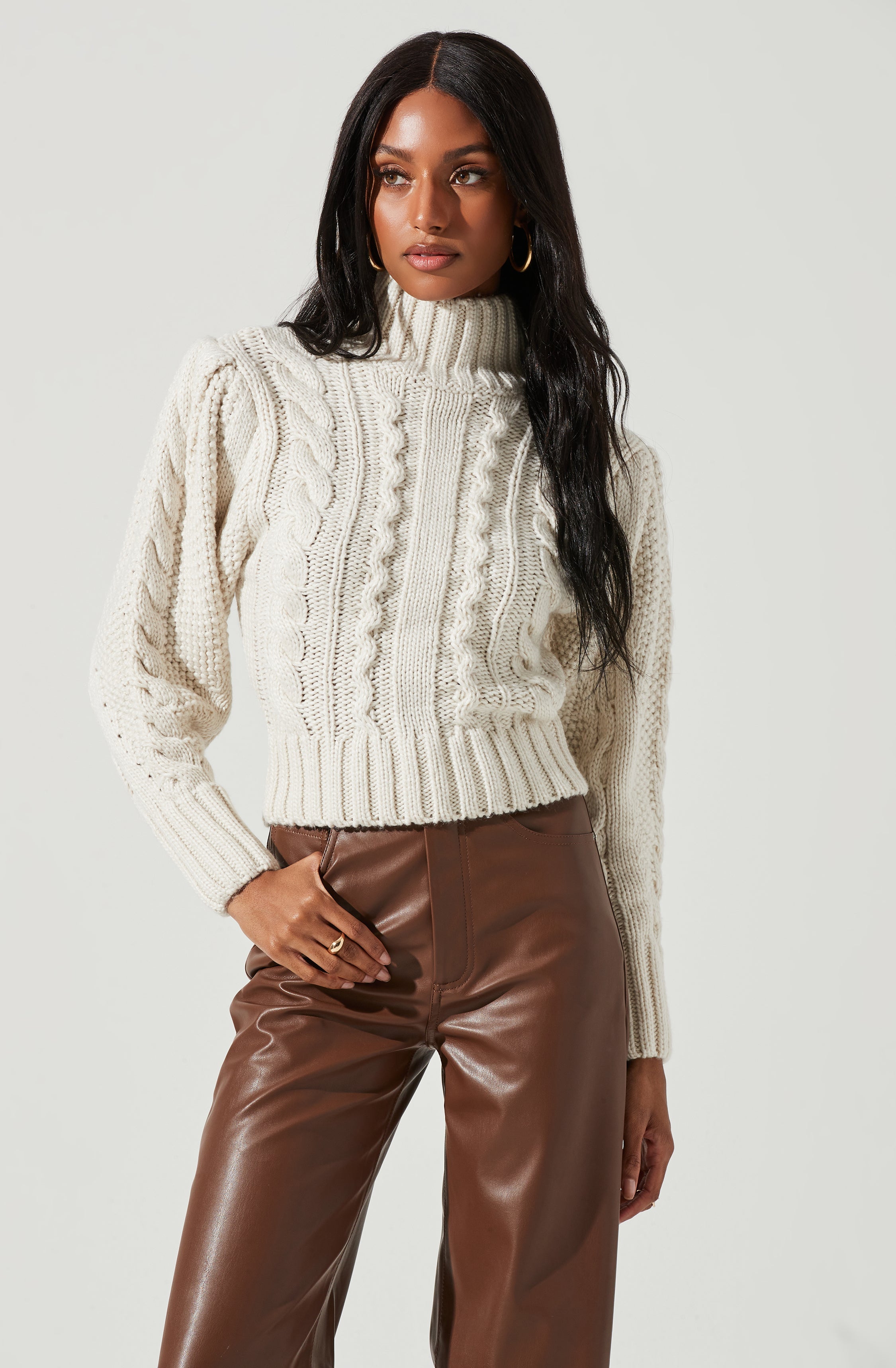 Haisley Cable Knit Turtleneck Sweater-Aljck