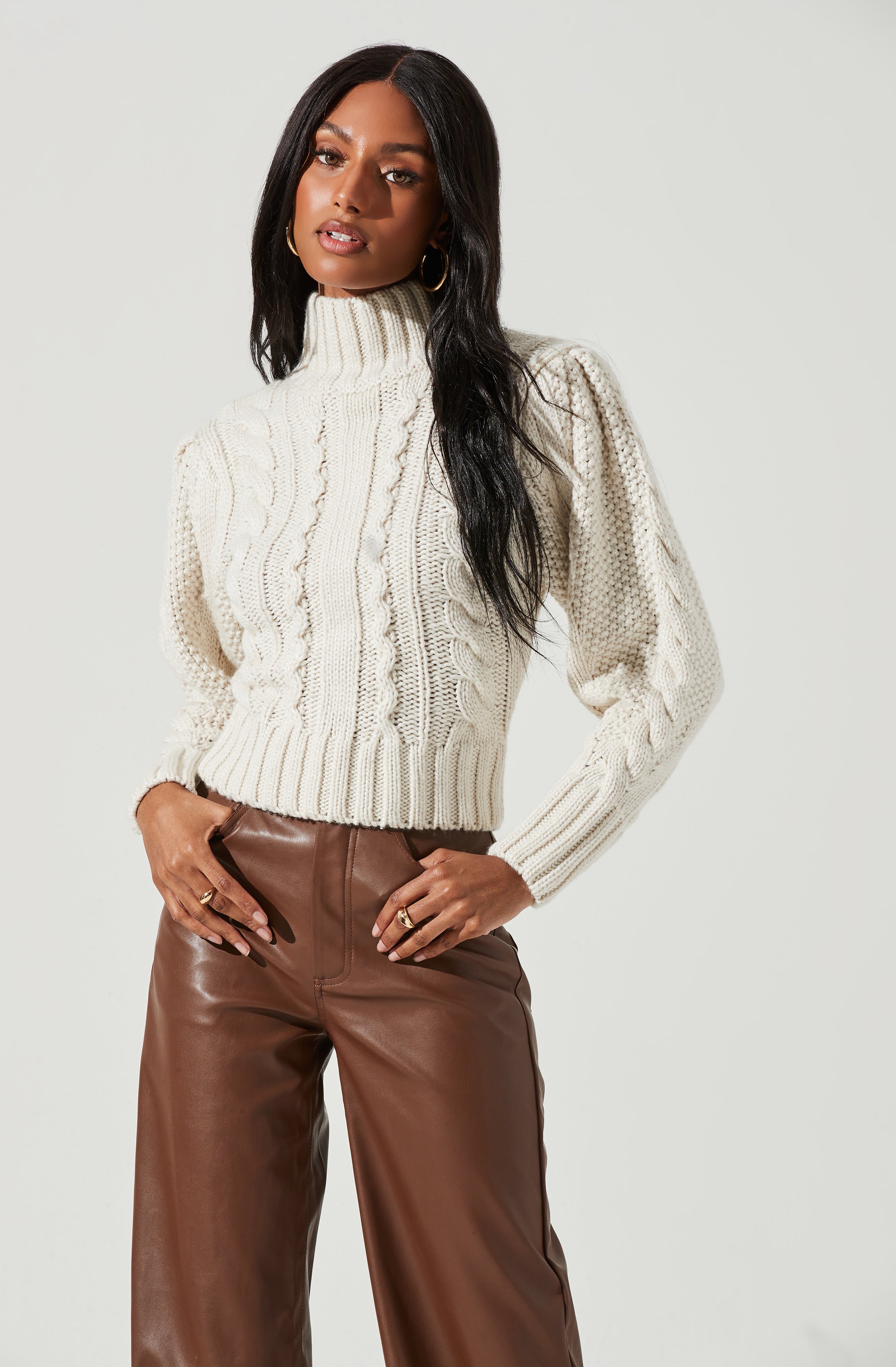 Haisley Cable Knit Turtleneck Sweater-Aljck