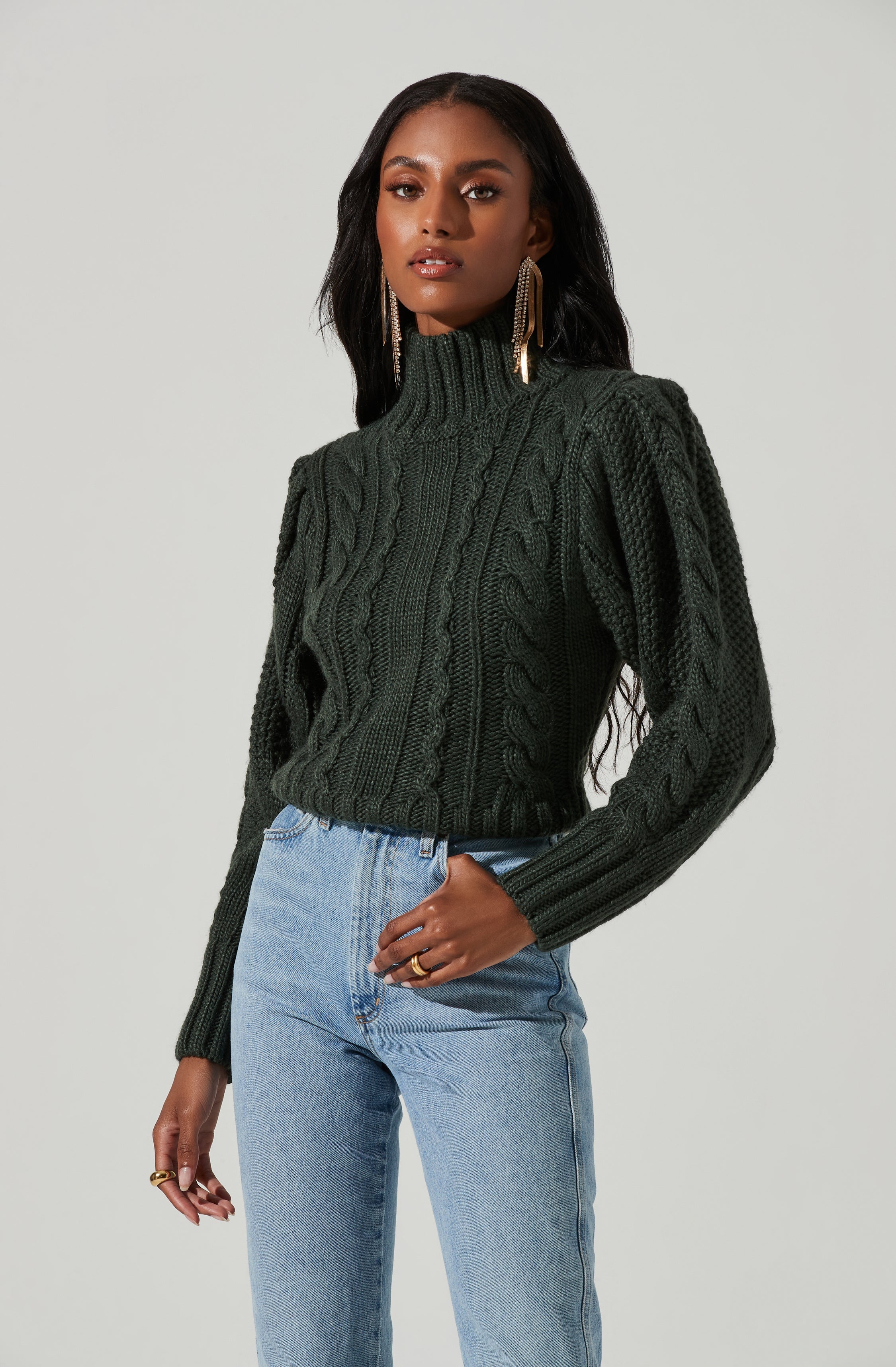 Haisley Cable Knit Turtleneck Sweater-Aljck