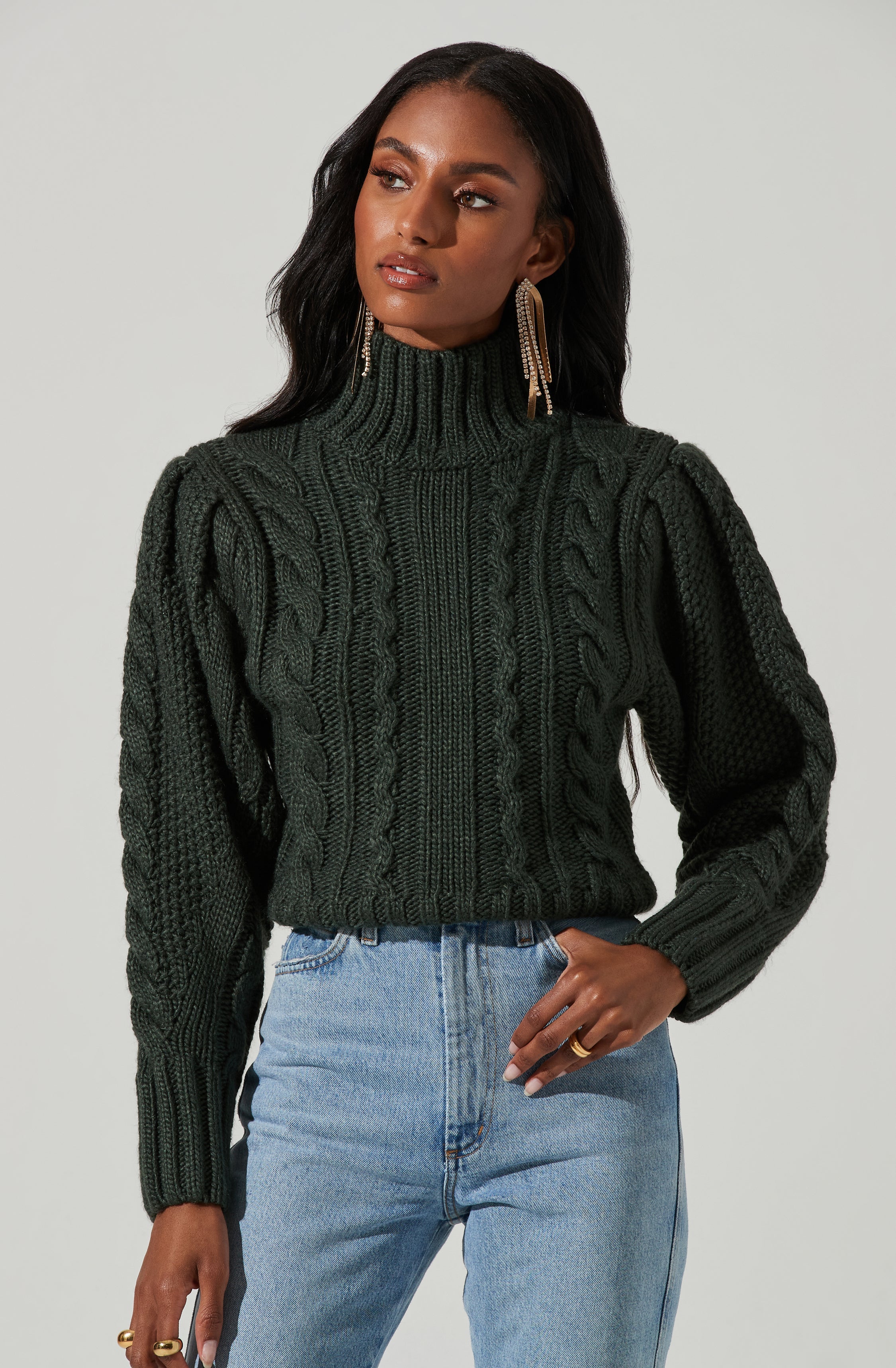 Haisley Cable Knit Turtleneck Sweater-Aljck