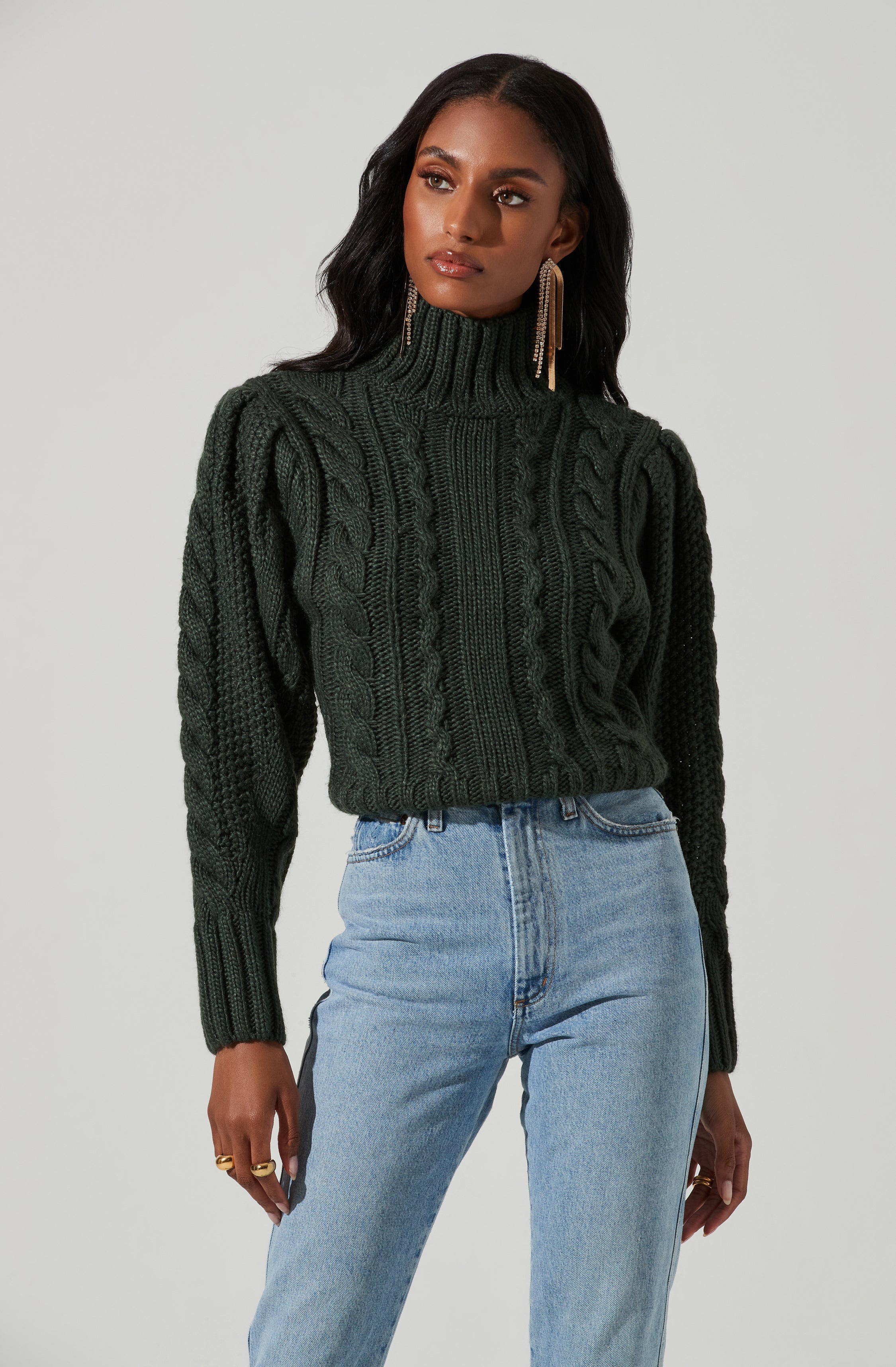 Haisley Cable Knit Turtleneck Sweater-Aljck