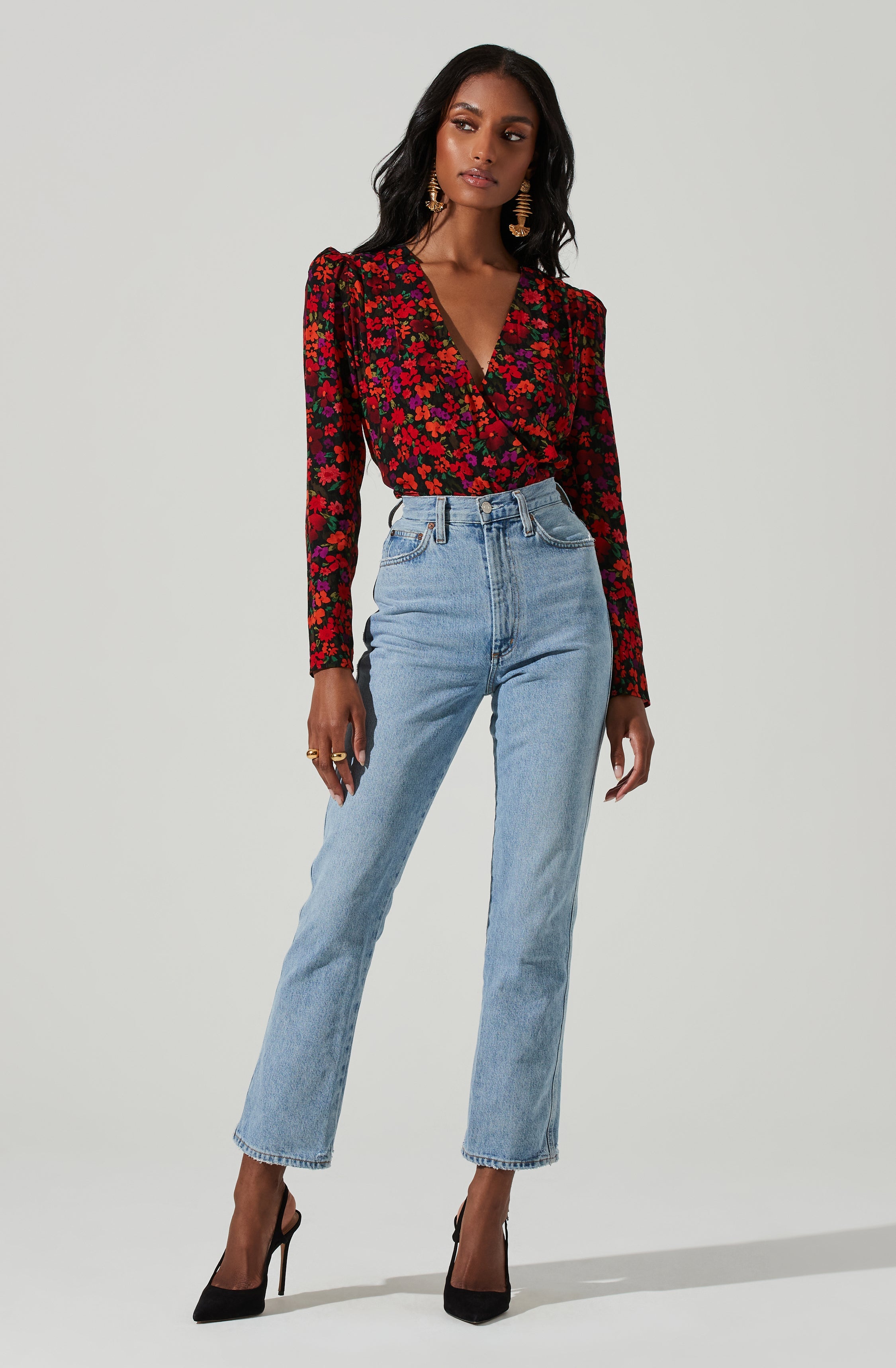 Bartlett Floral Wrap Front Long Sleeve Bodysuit-Aljck