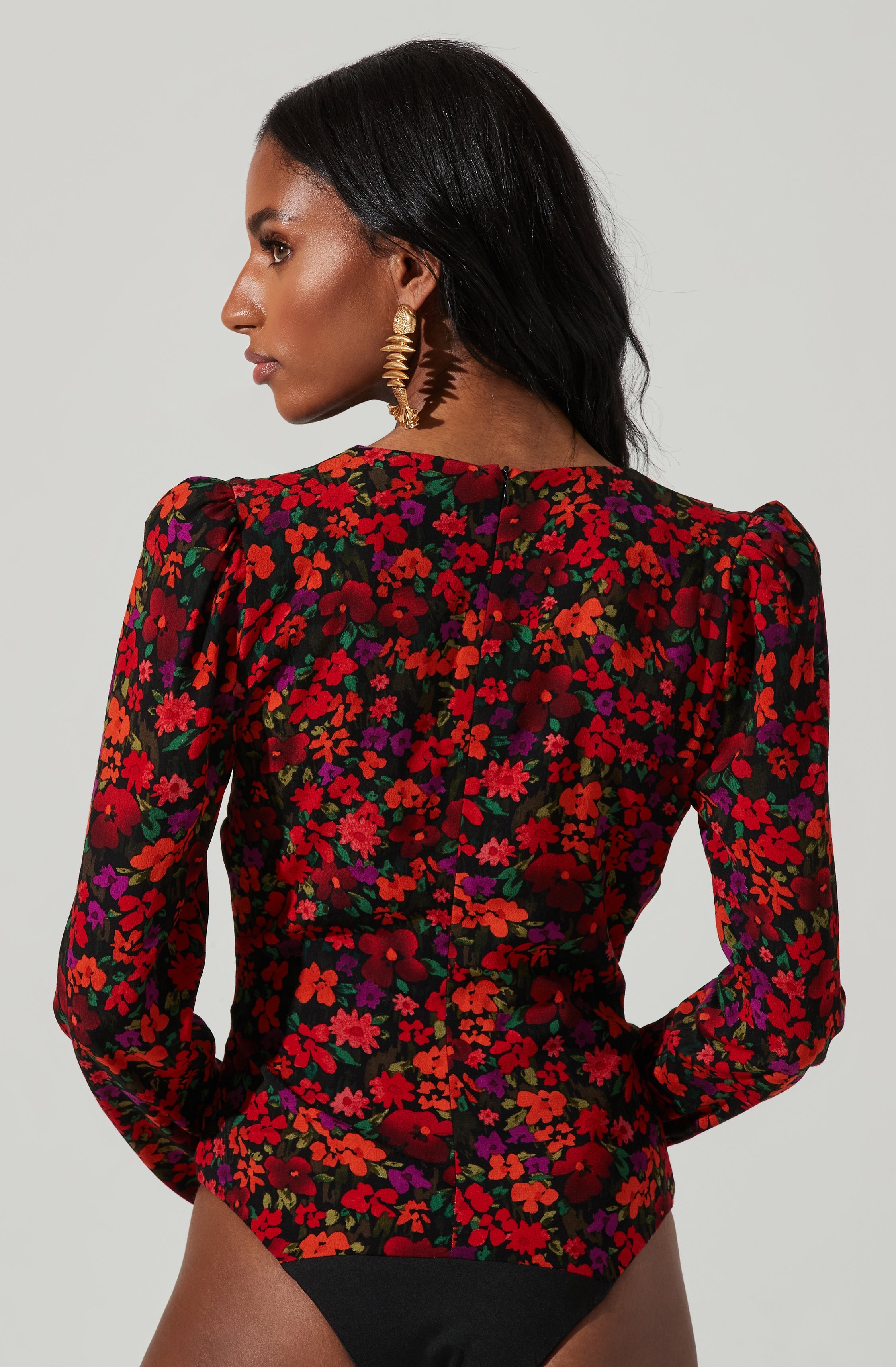 Bartlett Floral Wrap Front Long Sleeve Bodysuit-Aljck
