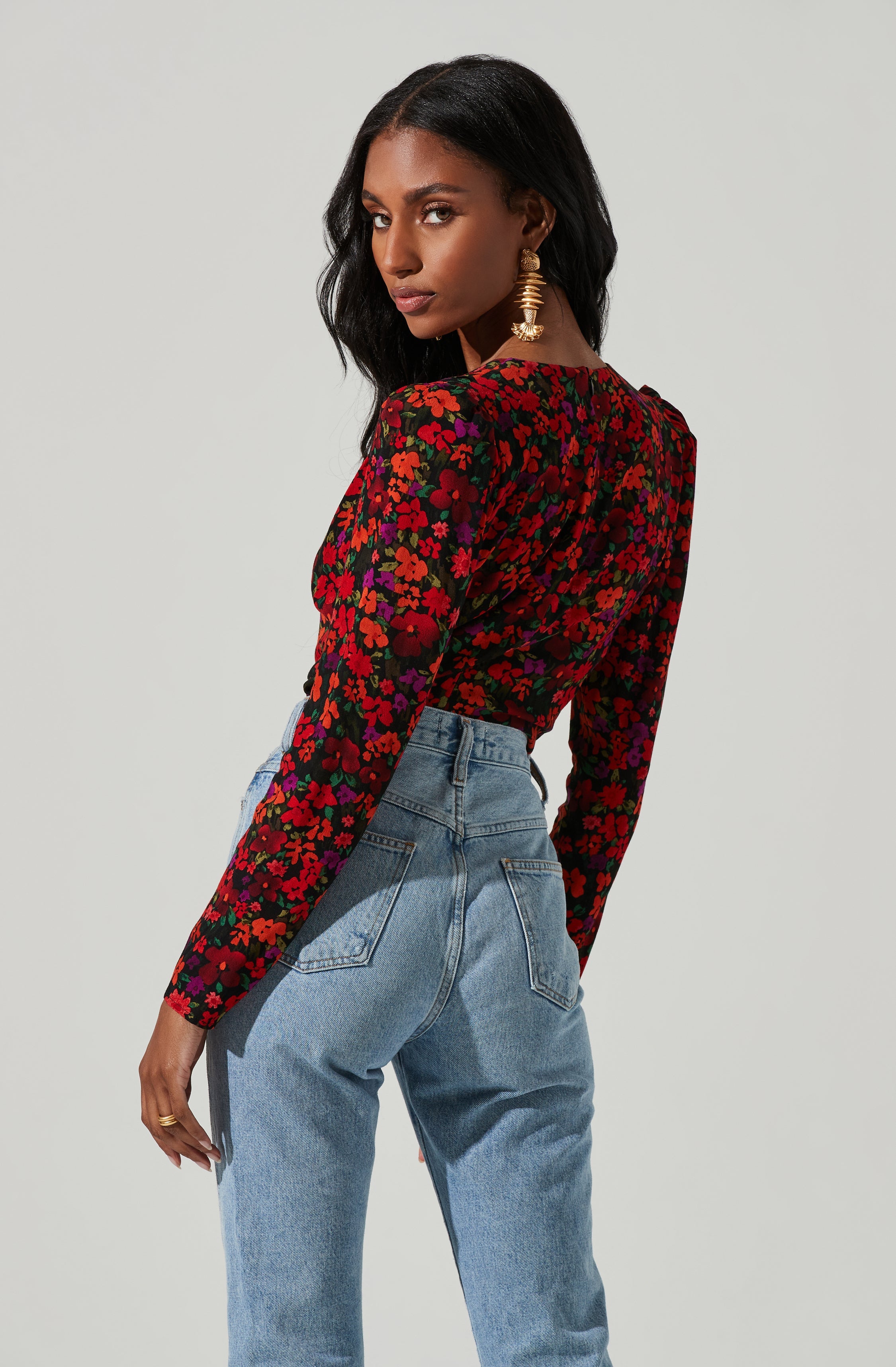 Bartlett Floral Wrap Front Long Sleeve Bodysuit-Aljck