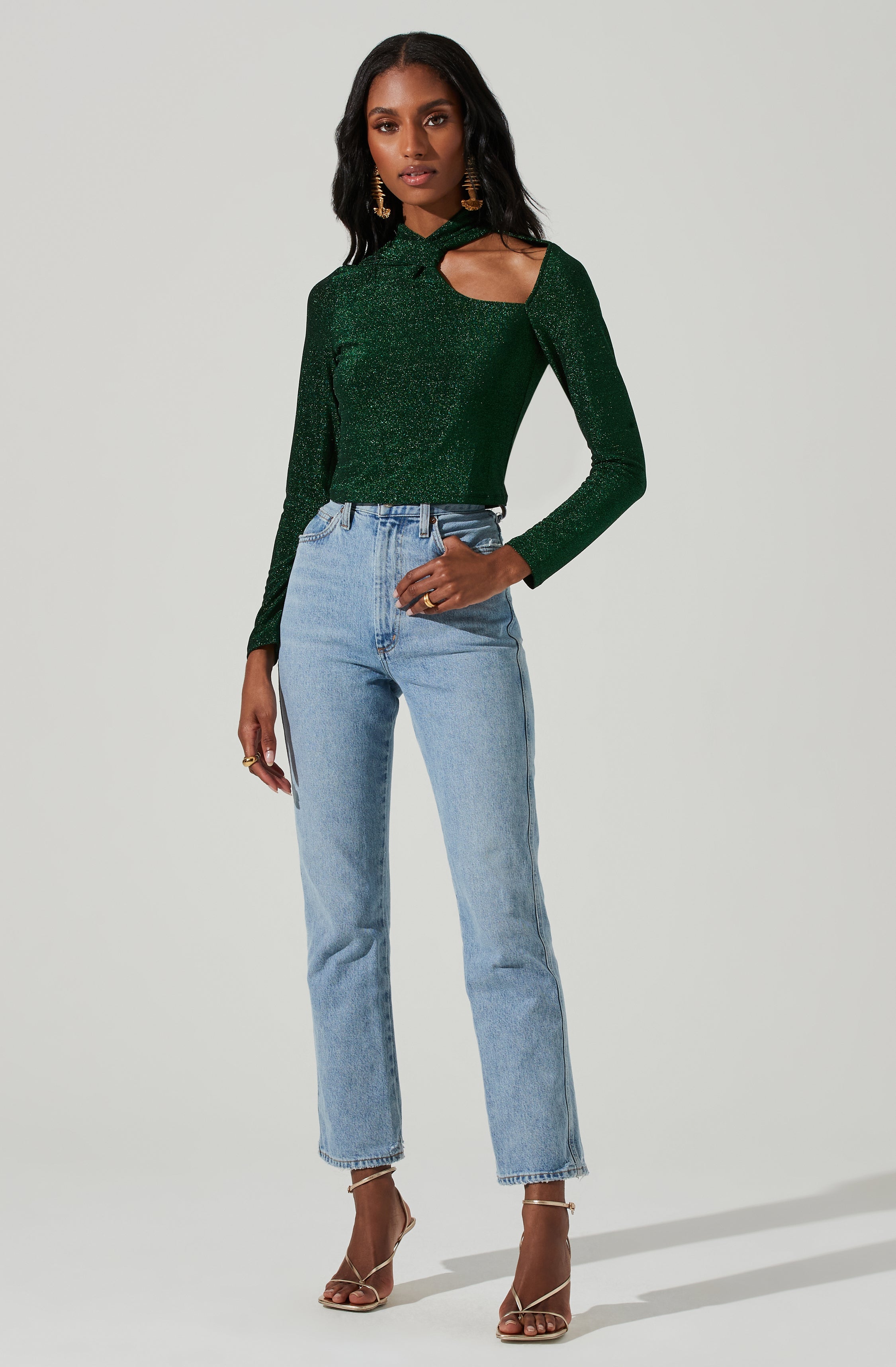 Crane Metallic Cutout Long Sleeve Top-Aljck