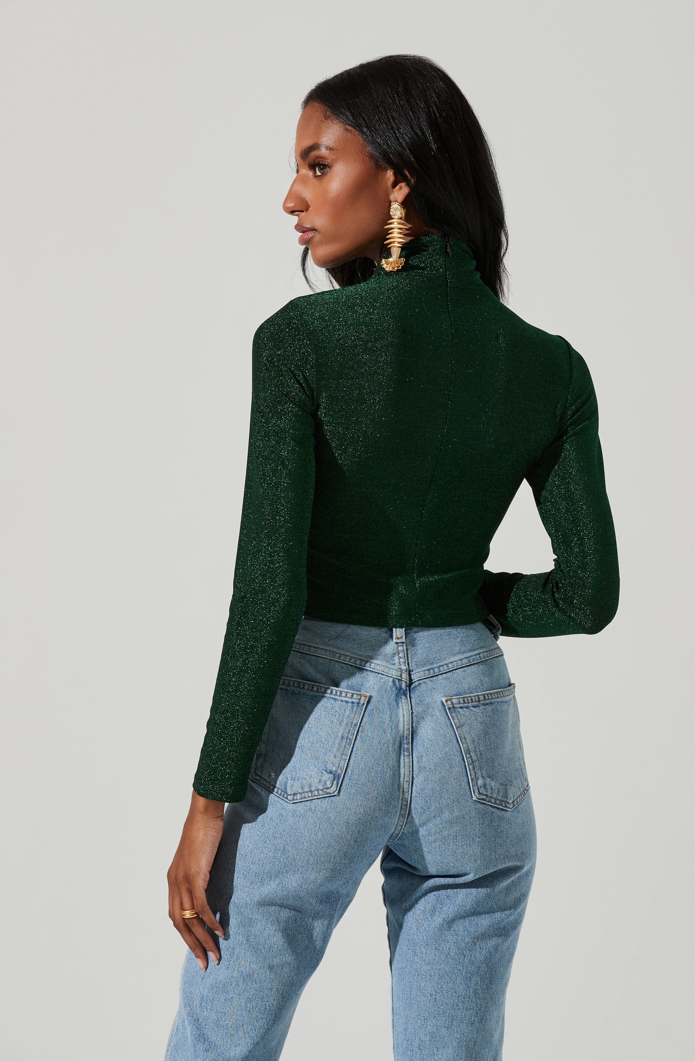 Crane Metallic Cutout Long Sleeve Top-Aljck