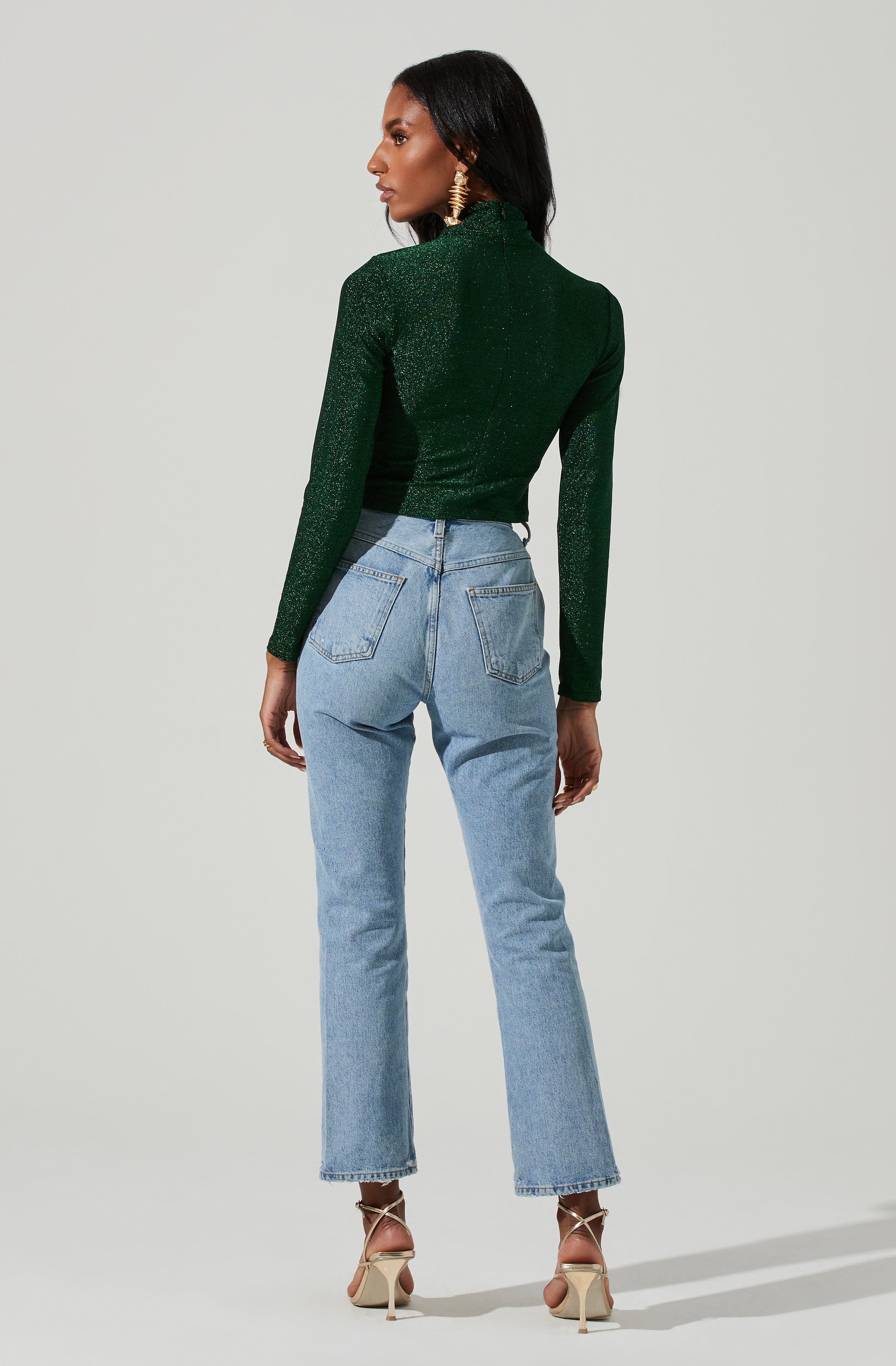 Crane Metallic Cutout Long Sleeve Top-Aljck