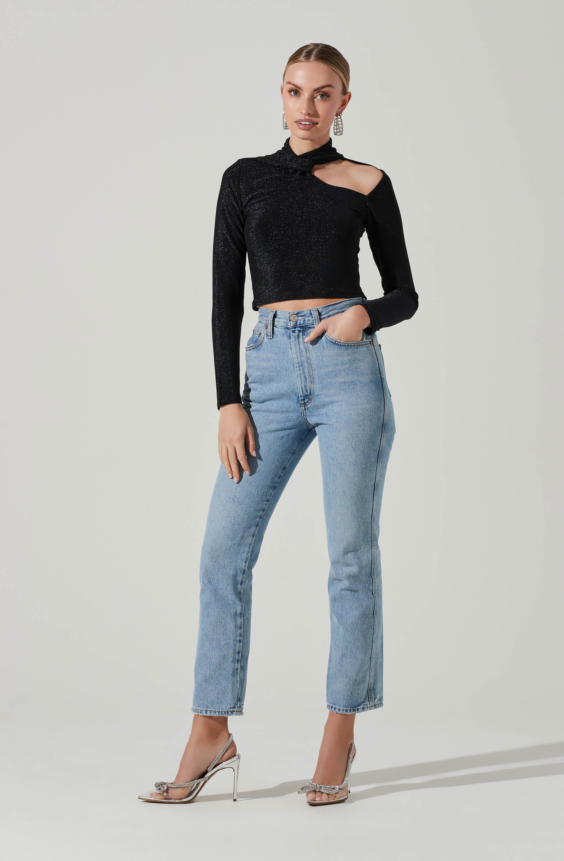 Crane Metallic Cutout Long Sleeve Top-Aljck