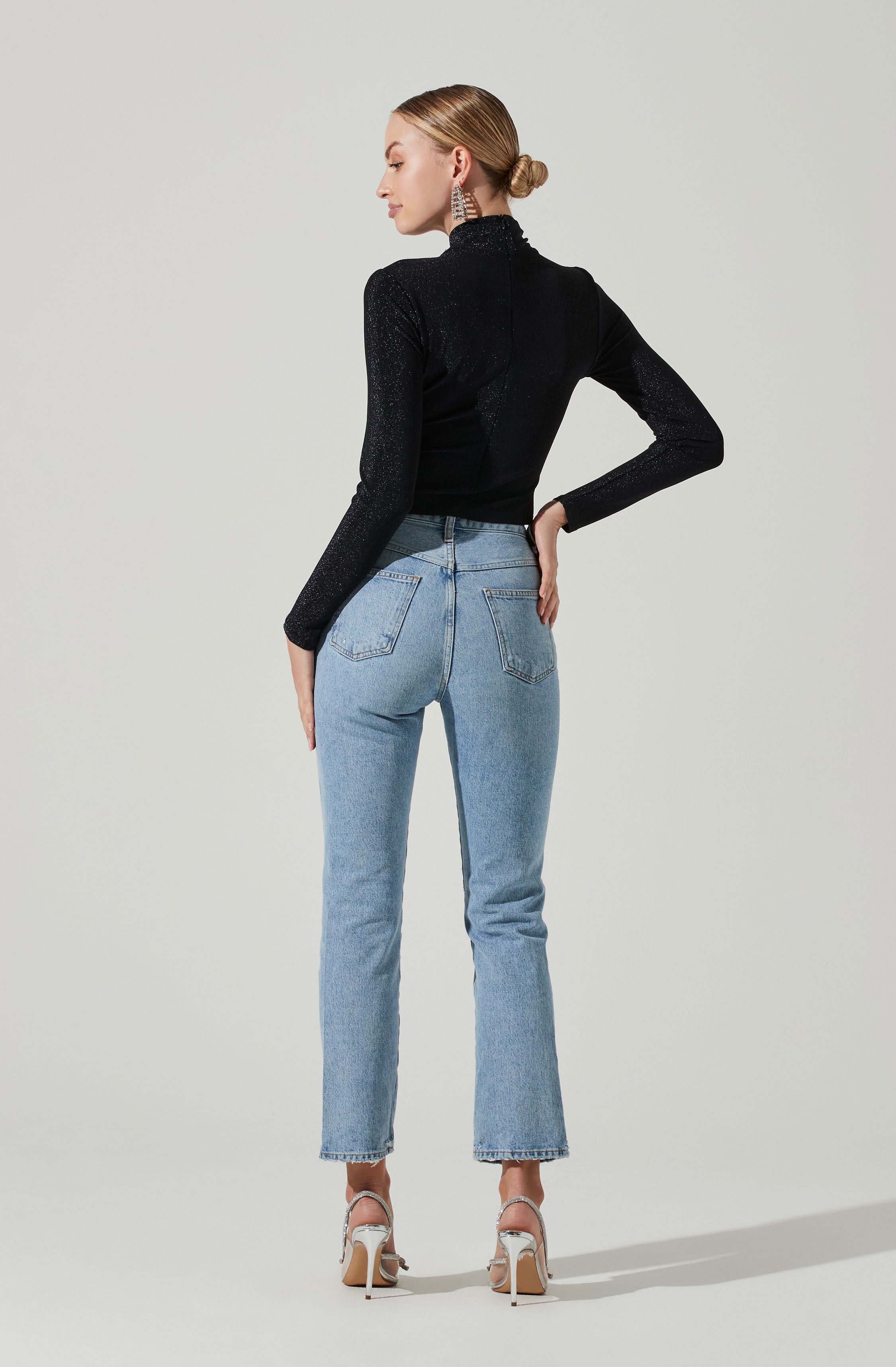 Crane Metallic Cutout Long Sleeve Top-Aljck