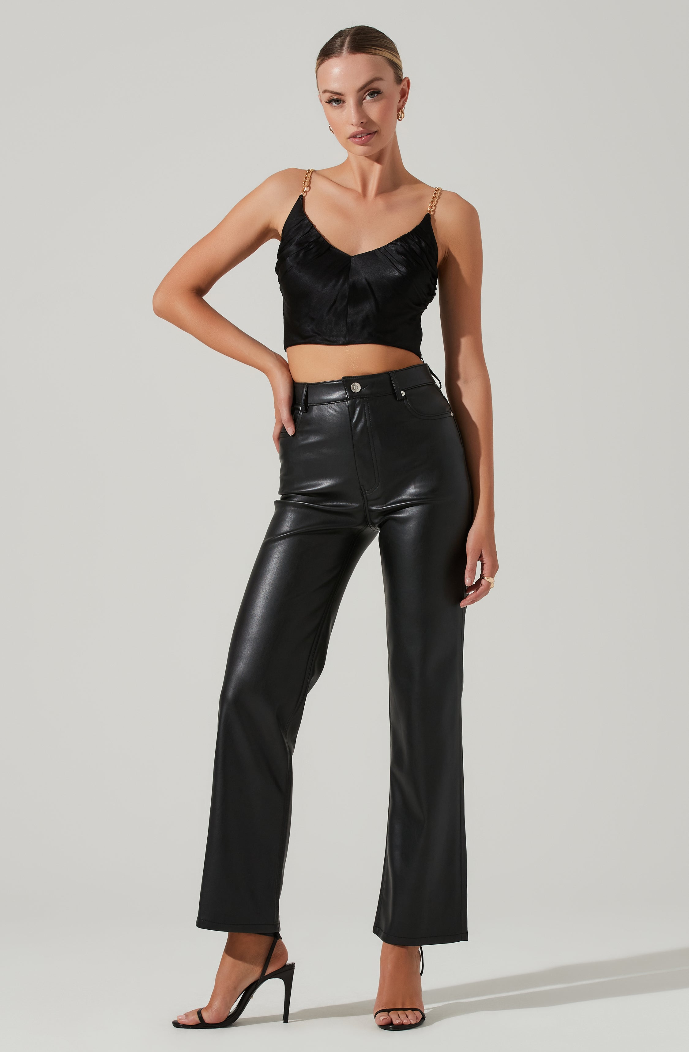 Turin Satin Chain Strap Top-Aljck