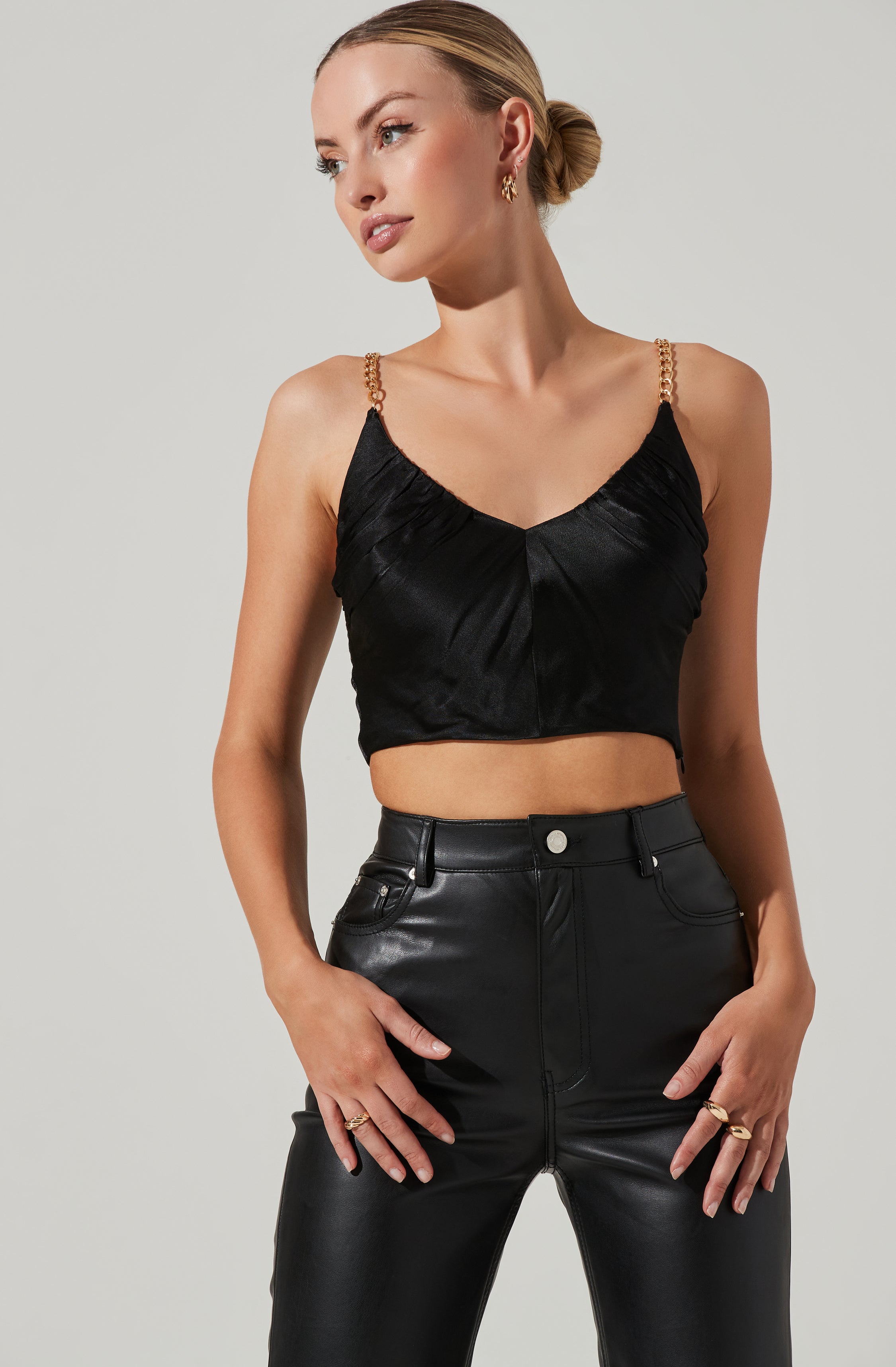 Turin Satin Chain Strap Top-Aljck