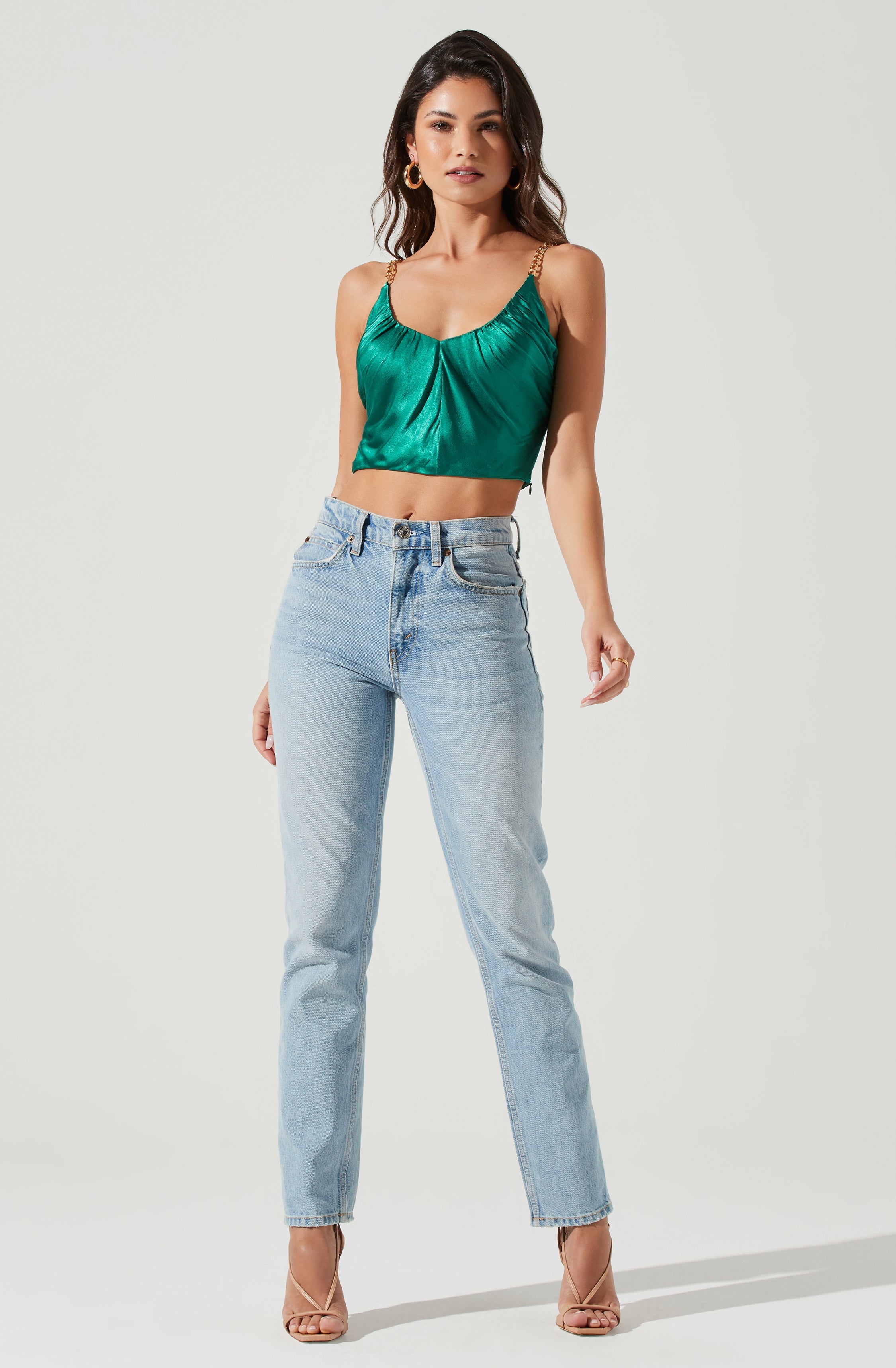 Turin Satin Chain Strap Top-Aljck