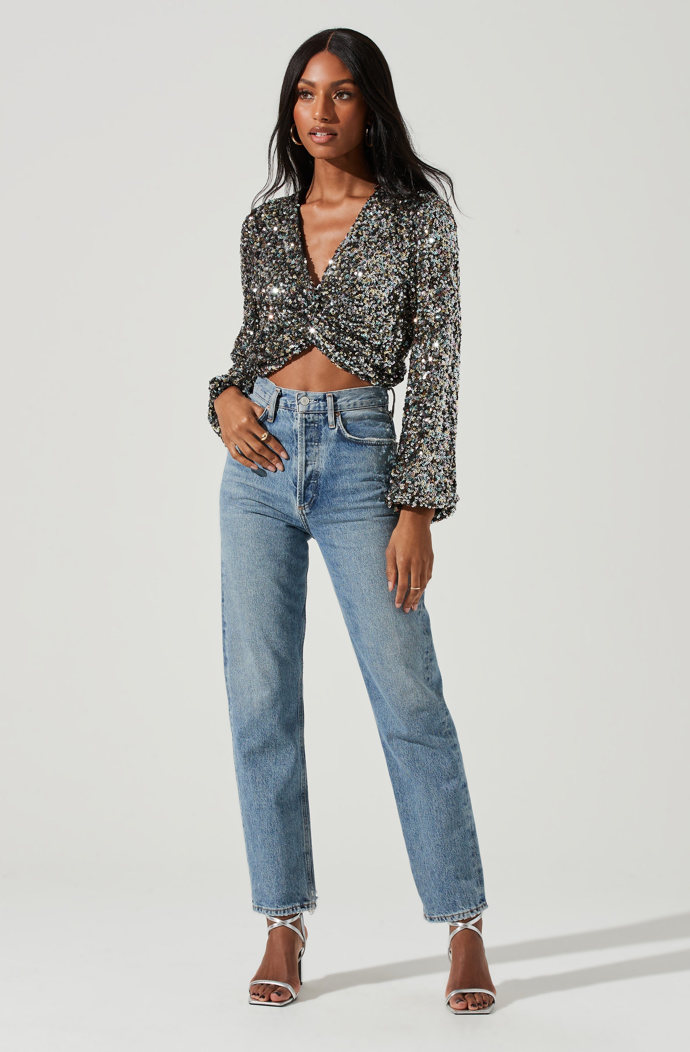 Nix Sequin Wrap Front Top-Aljck