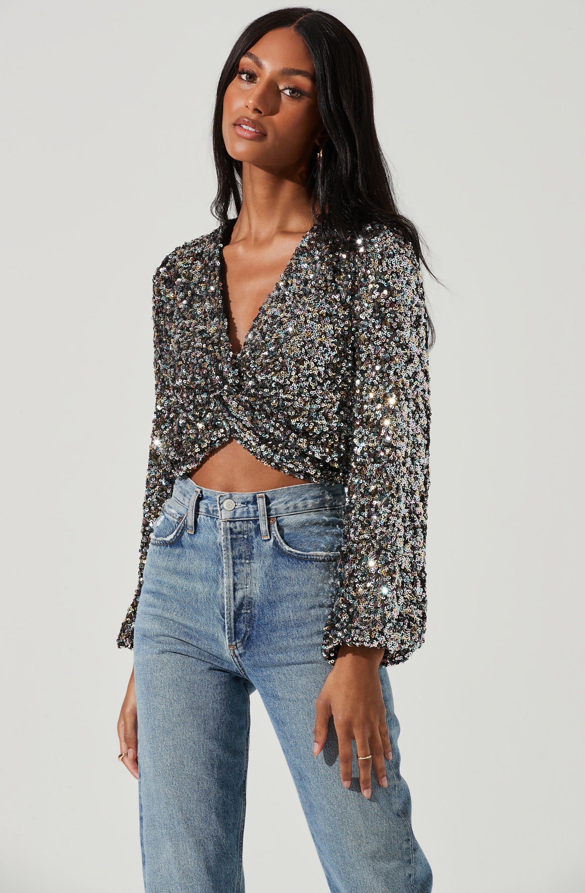 Nix Sequin Wrap Front Top-Aljck