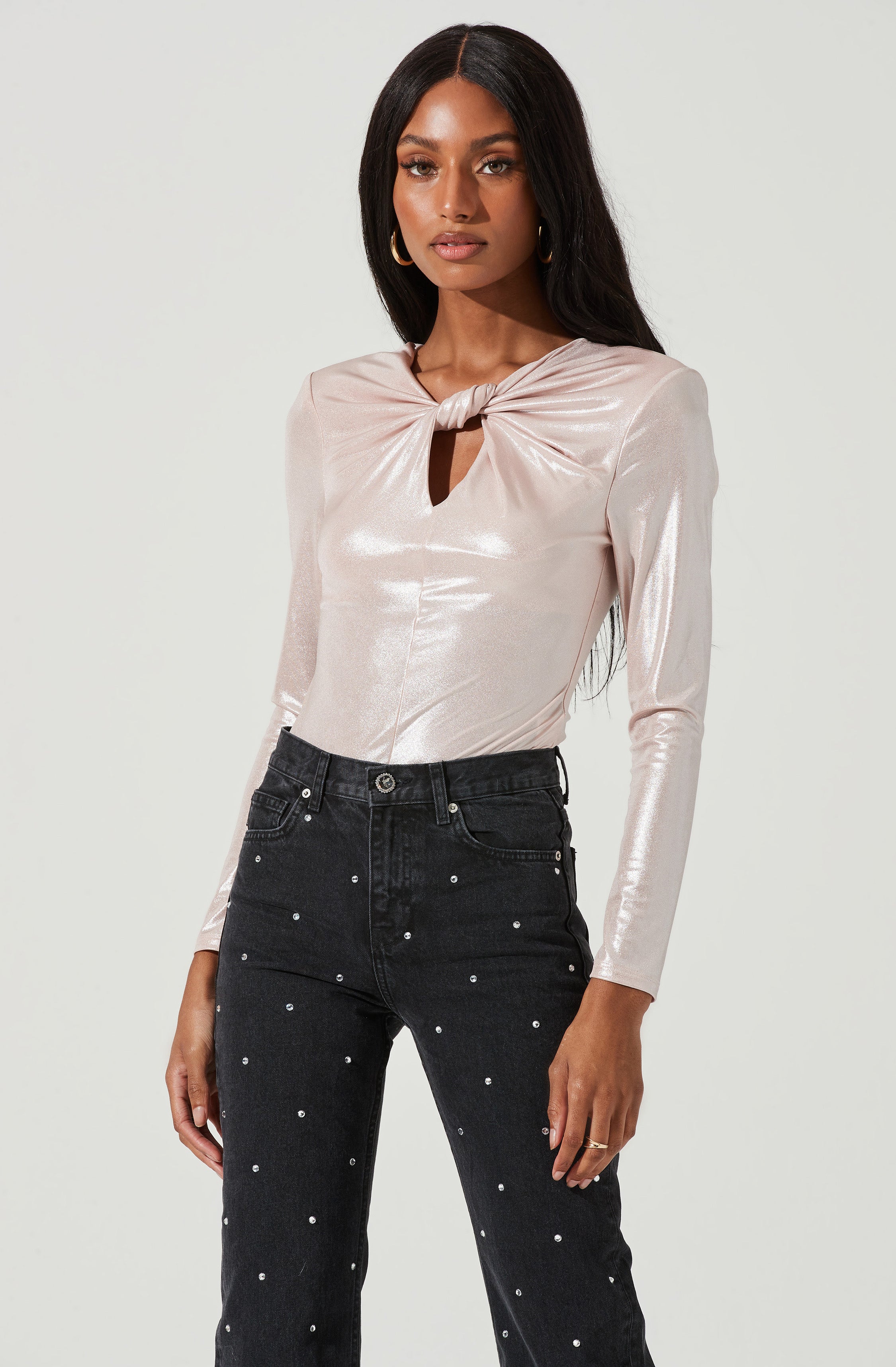 Barcelona Twist Front Long Sleeve Bodysuit-Aljck