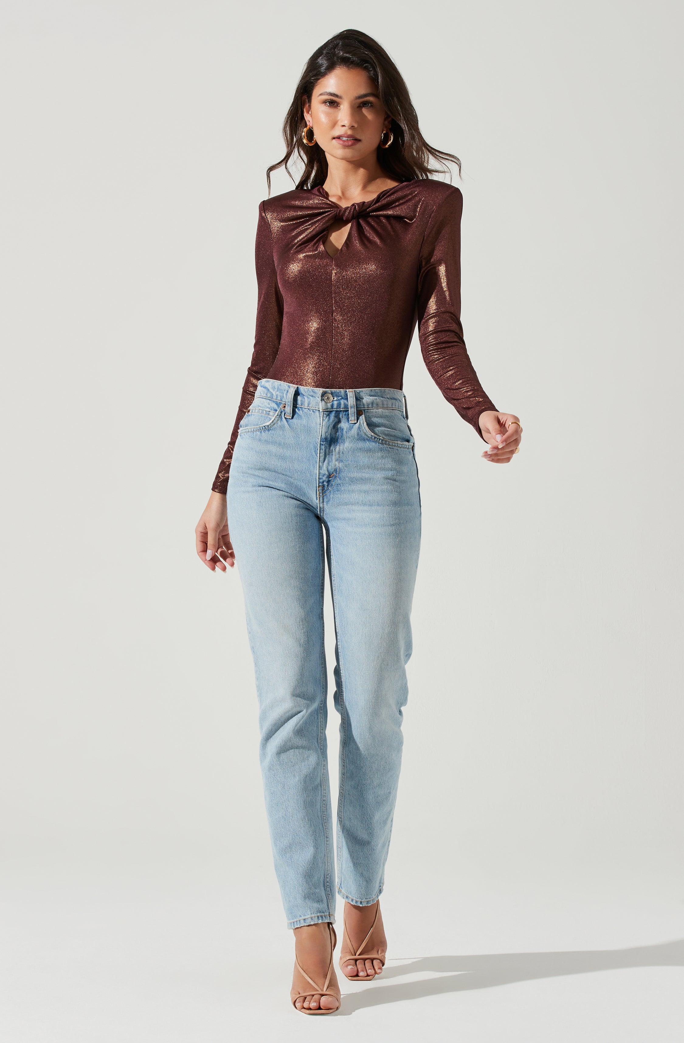 Barcelona Twist Front Long Sleeve Bodysuit-Aljck