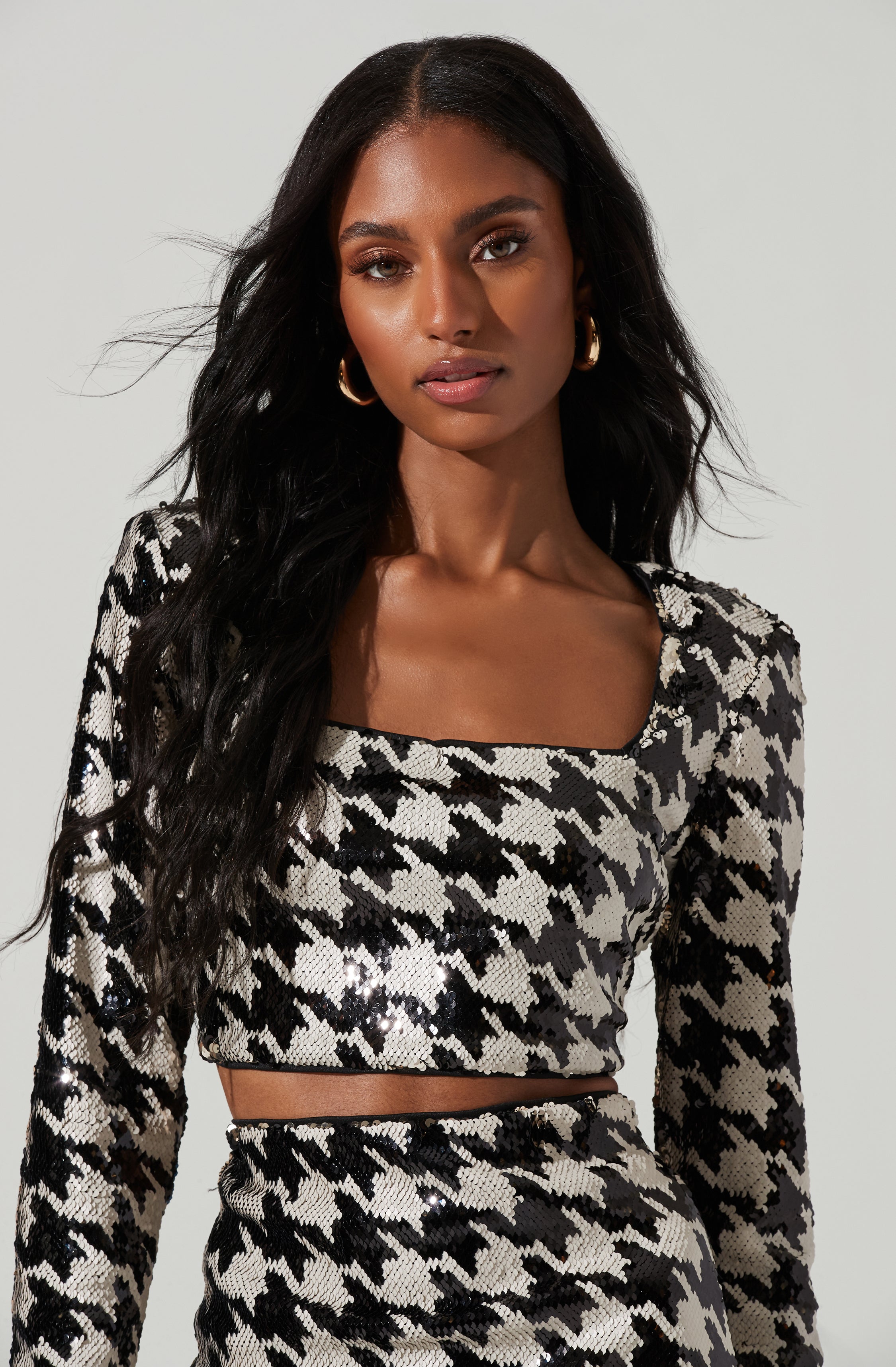 Darby Sequin Houndstooth Crop Top-Aljck