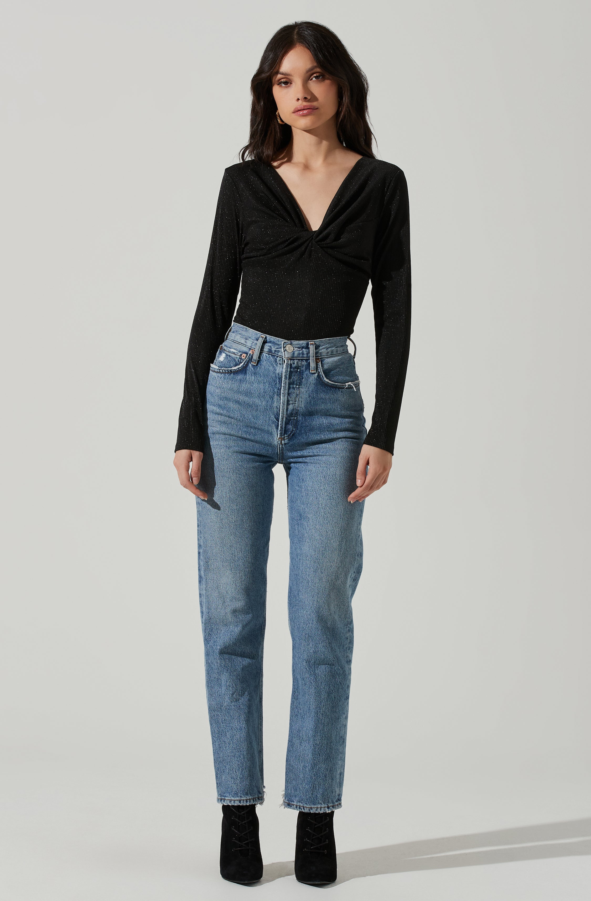 Reese Metallic Twist Front Bodysuit-Aljck