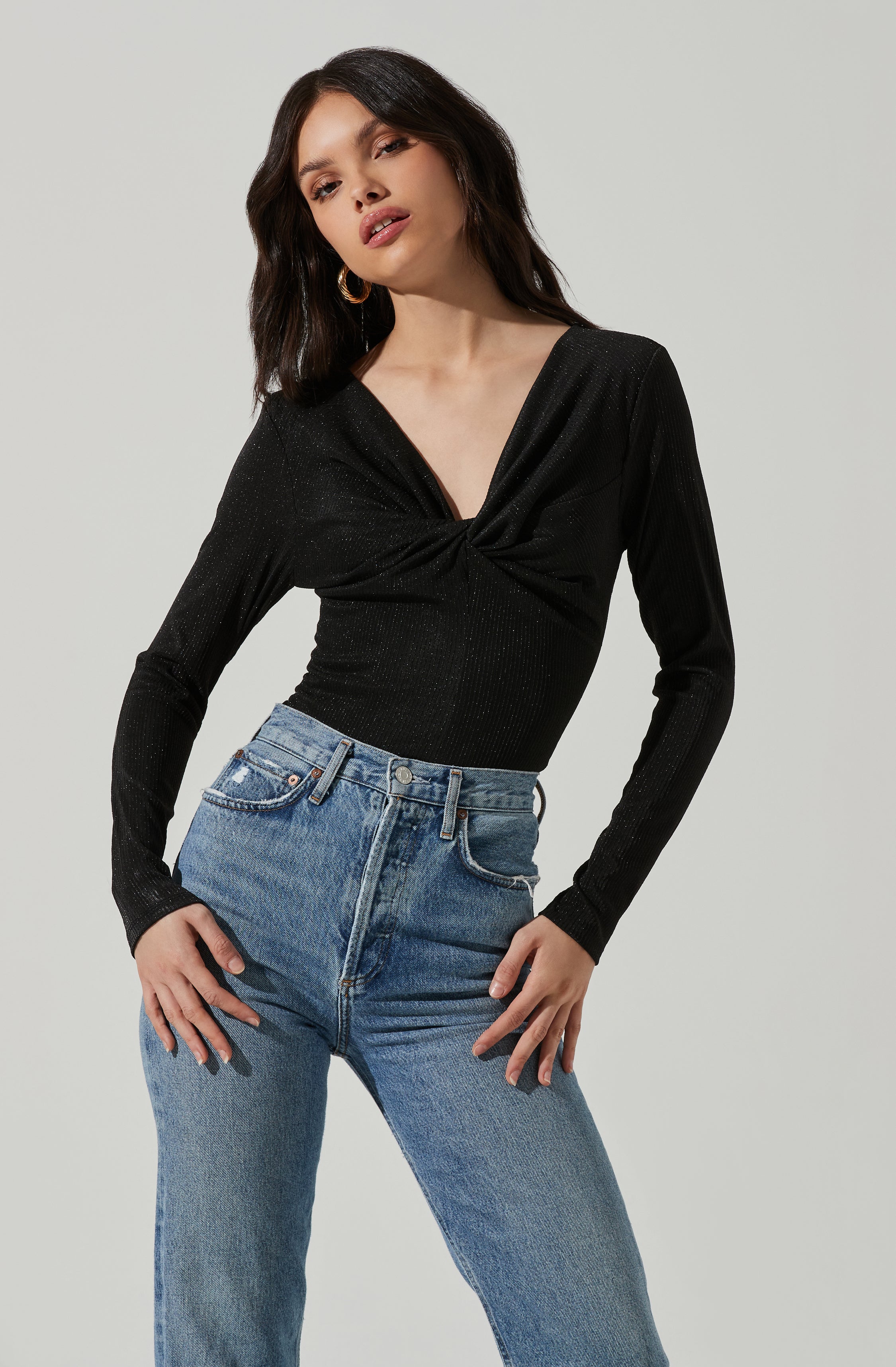 Reese Metallic Twist Front Bodysuit-Aljck