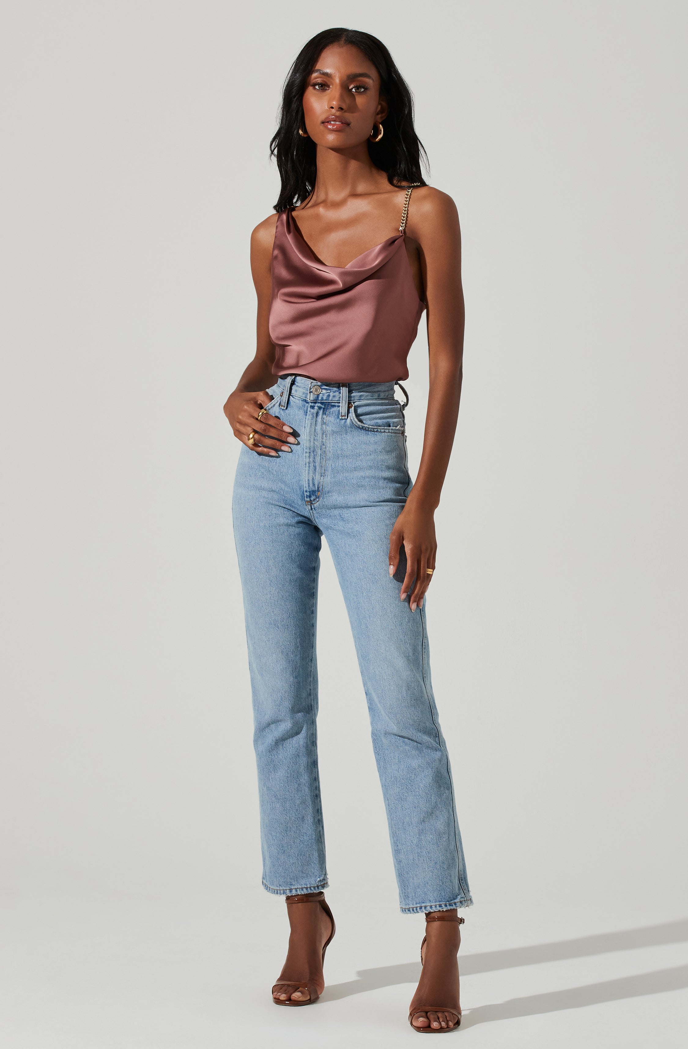 Larisa Satin Rhinestone Strap Top-Aljck