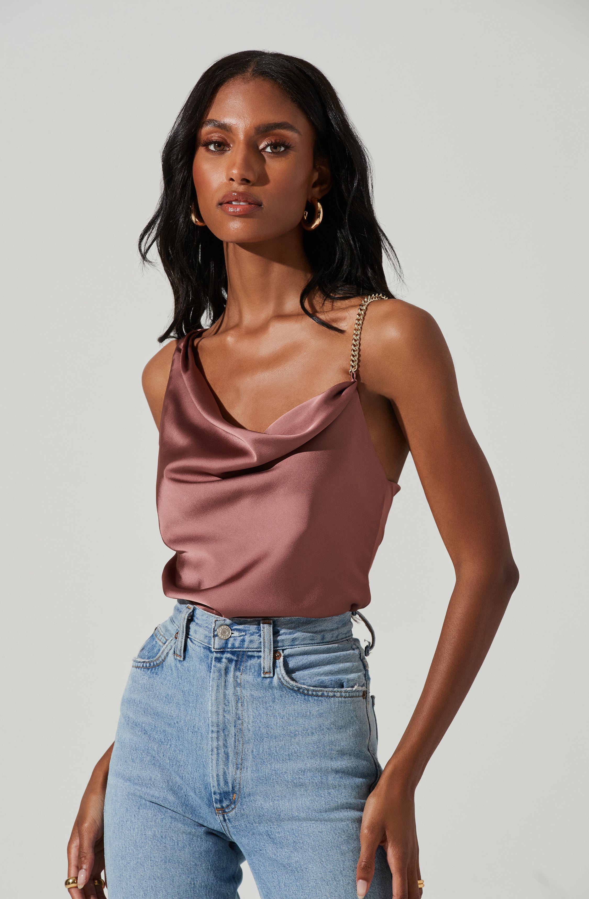 Larisa Satin Rhinestone Strap Top-Aljck