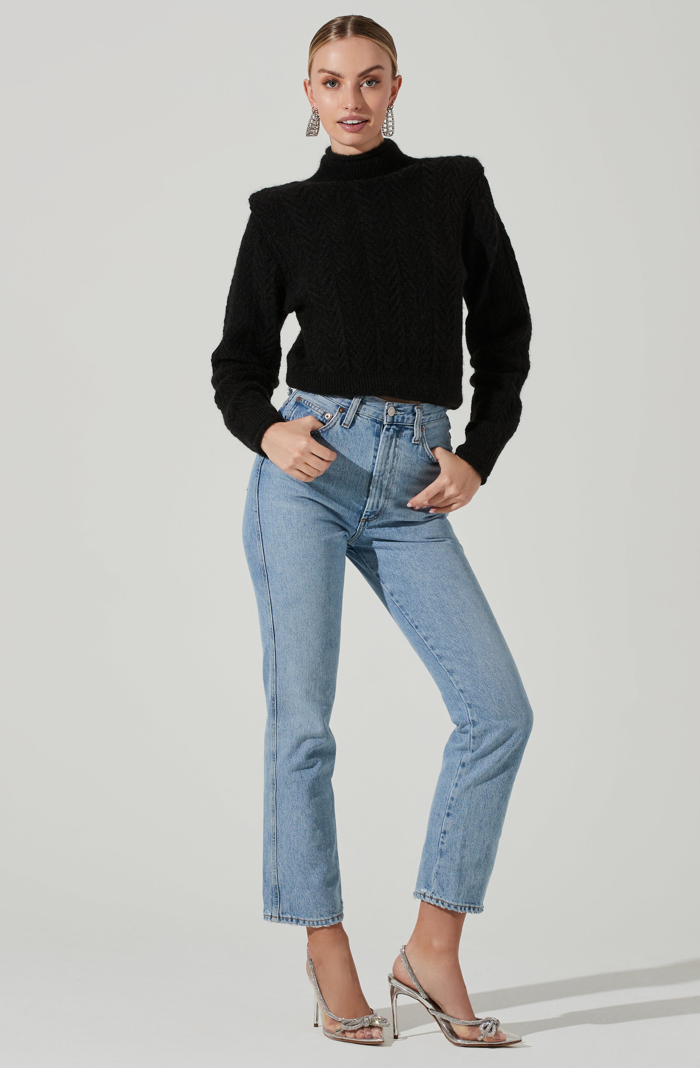 Carlota Cable Knit Mock Neck Sweater-Aljck