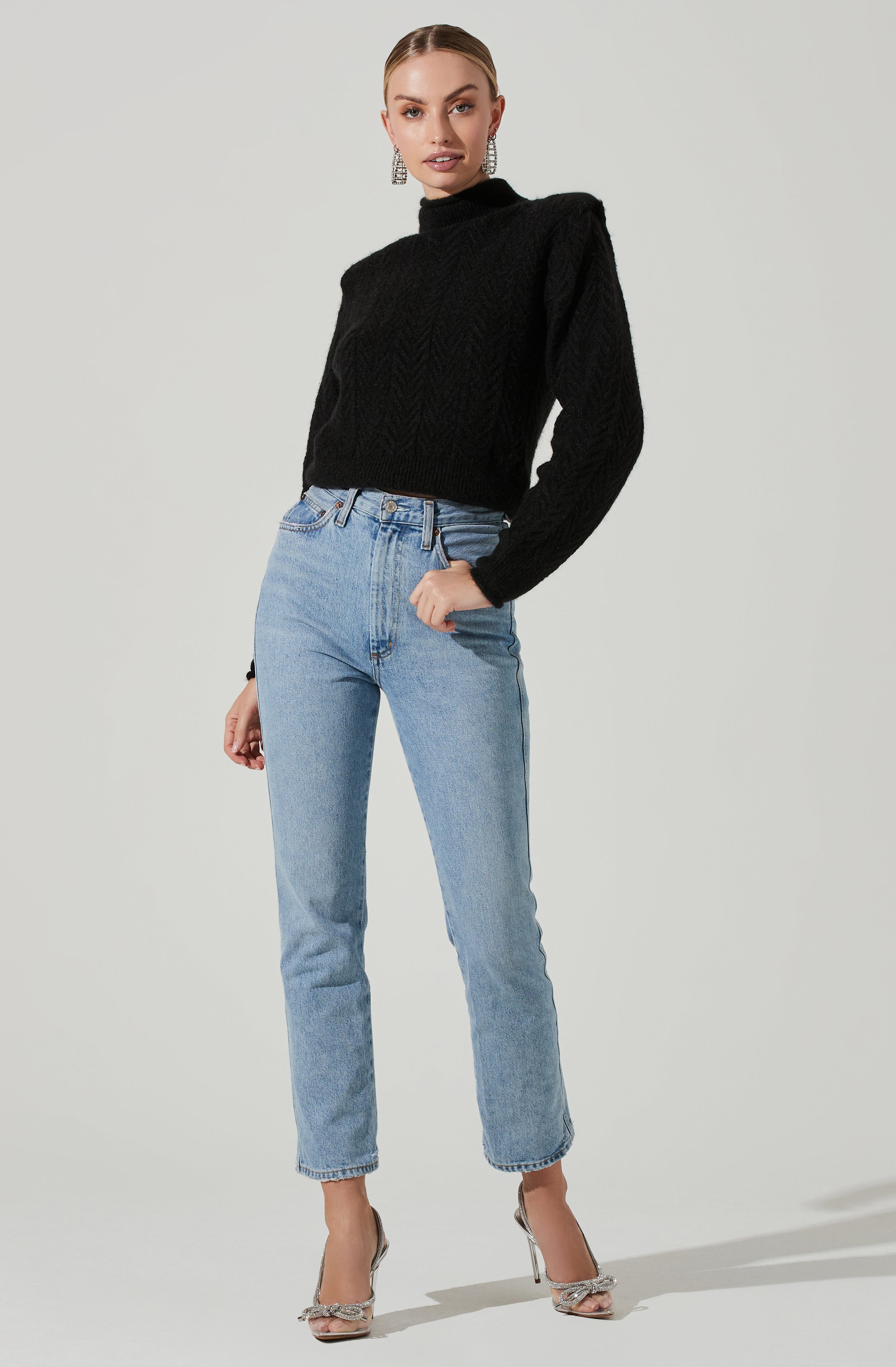 Carlota Cable Knit Mock Neck Sweater-Aljck