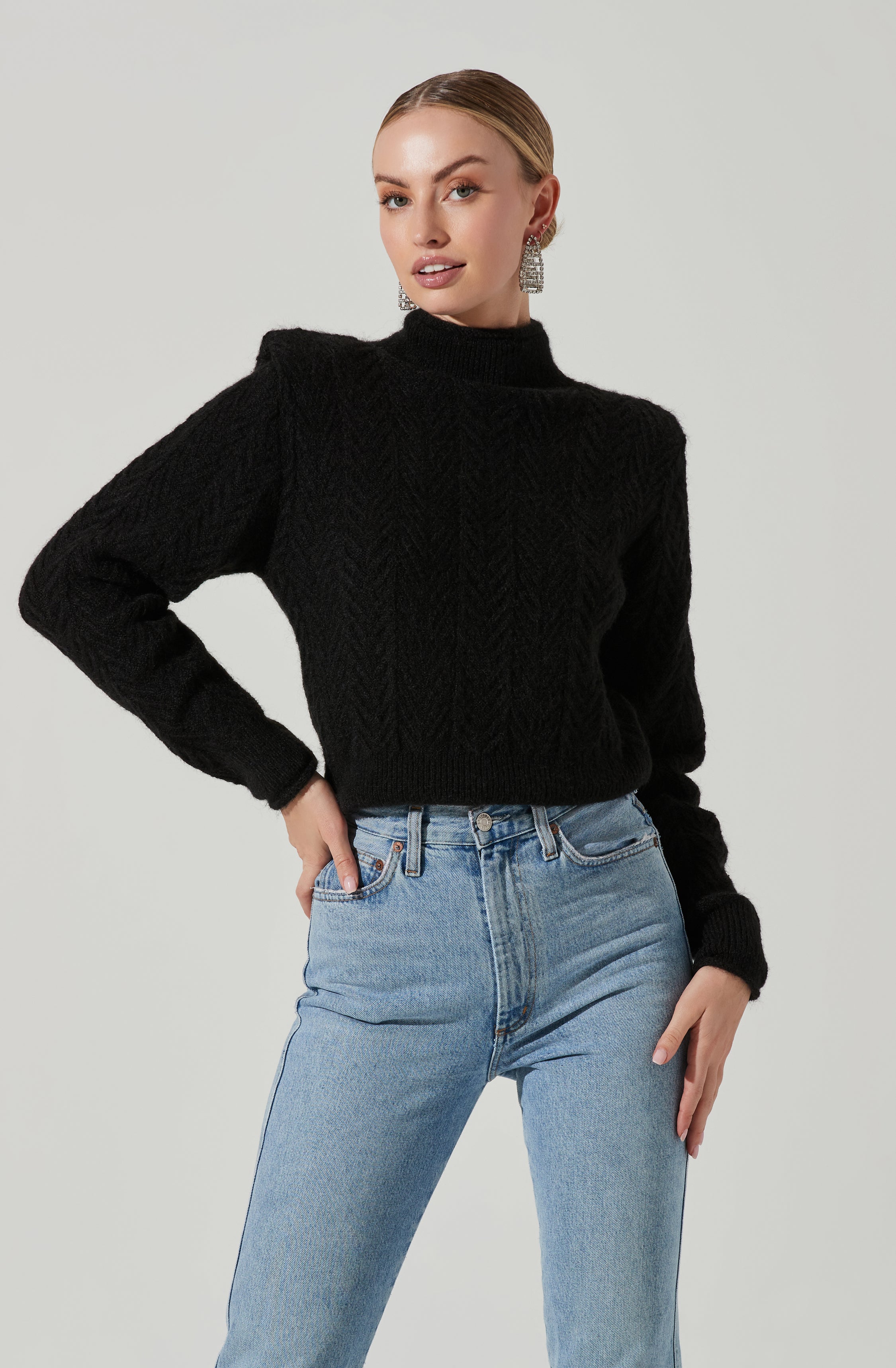 Carlota Cable Knit Mock Neck Sweater-Aljck