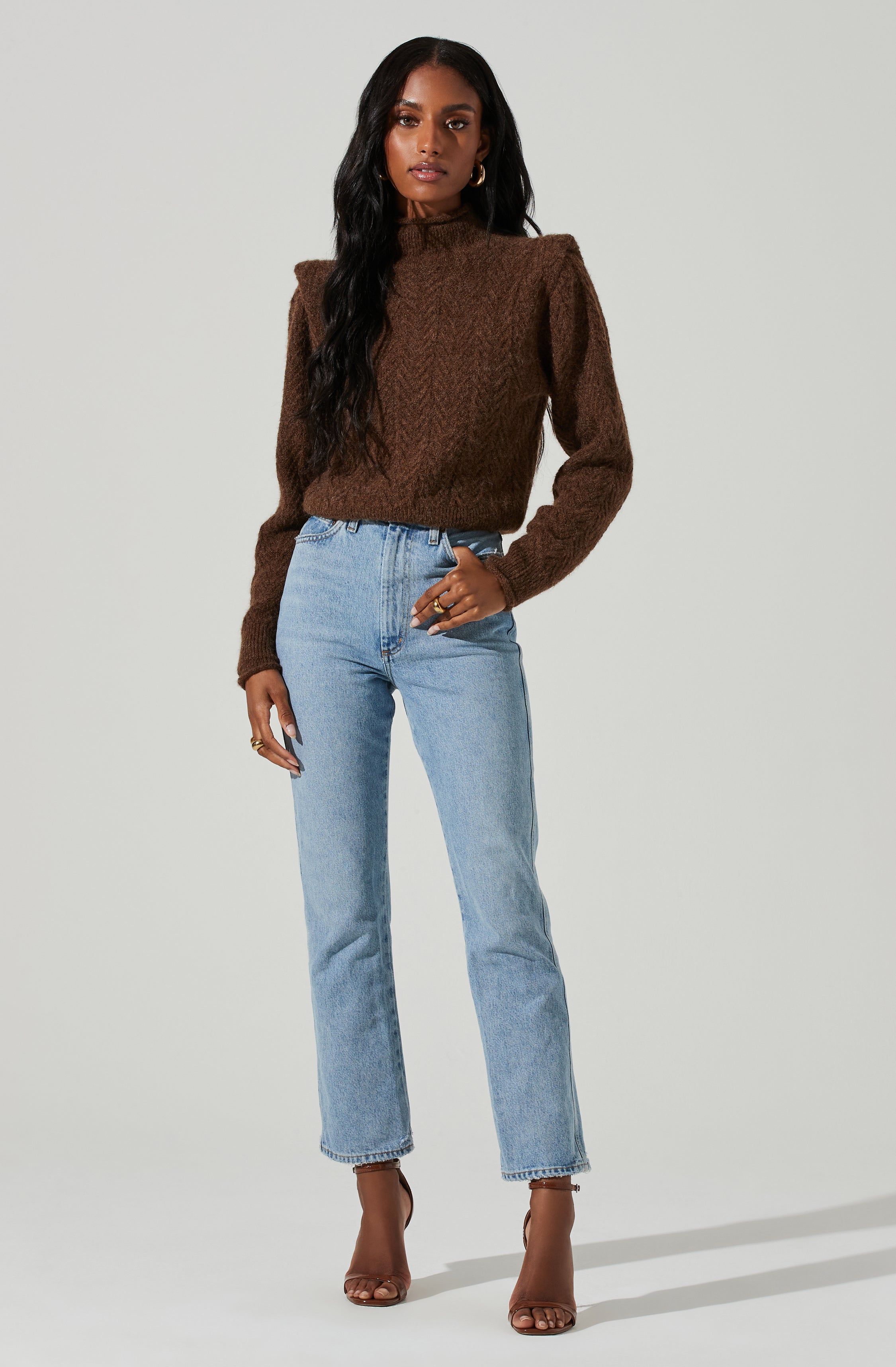 Carlota Cable Knit Mock Neck Sweater-Aljck
