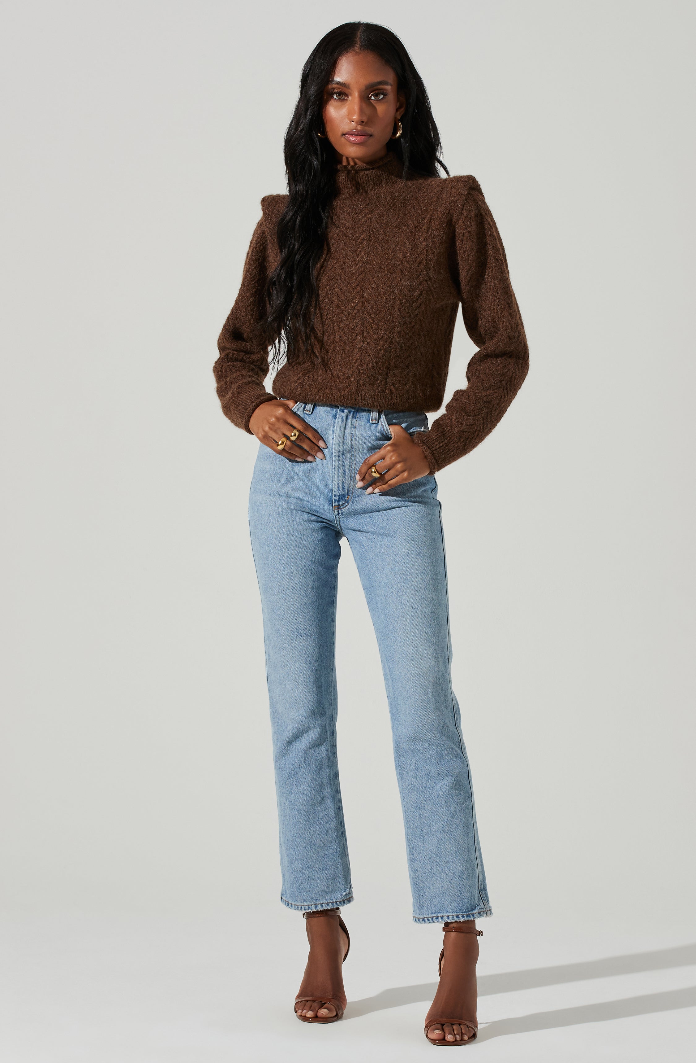 Carlota Cable Knit Mock Neck Sweater-Aljck