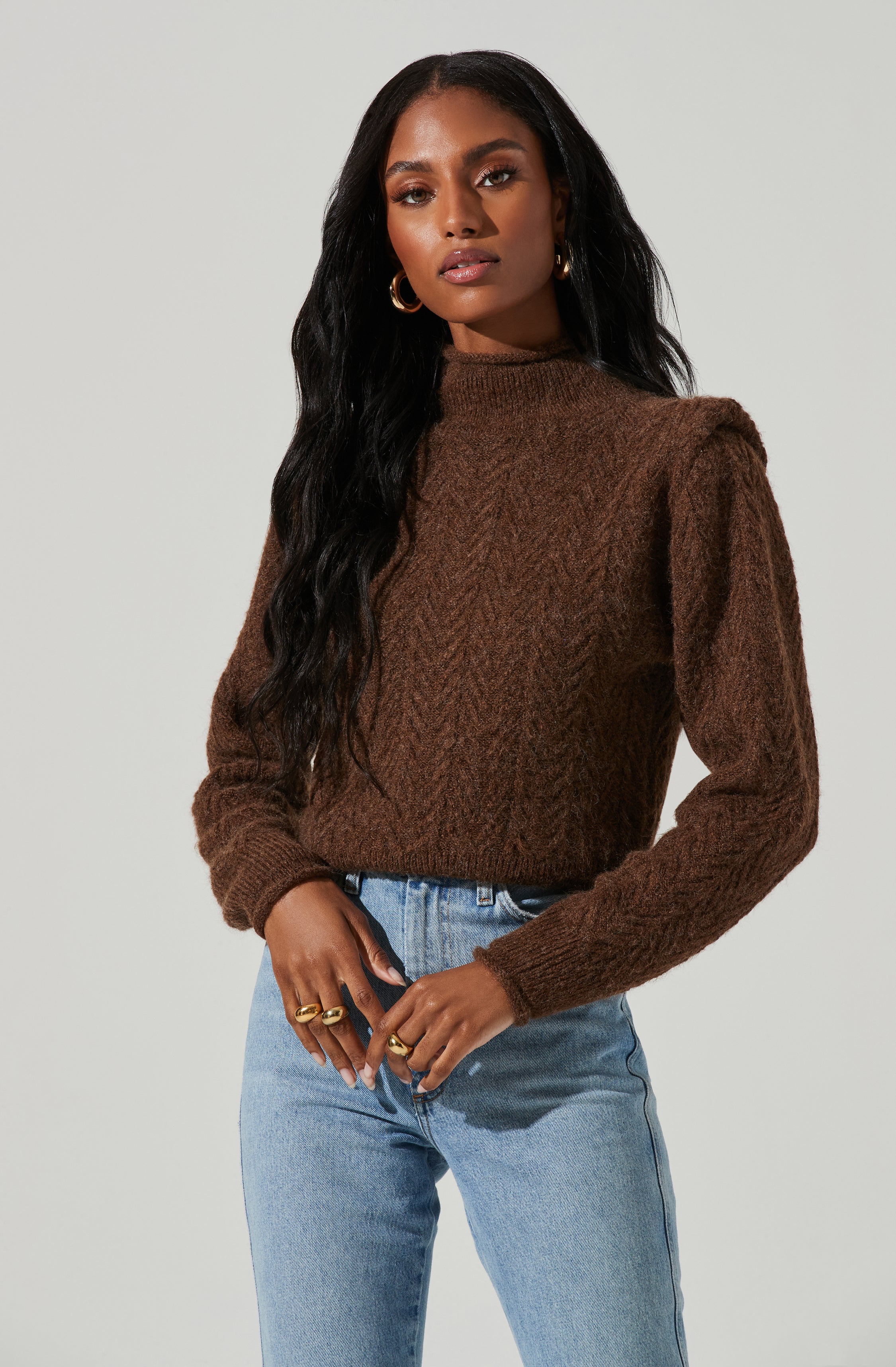 Carlota Cable Knit Mock Neck Sweater-Aljck