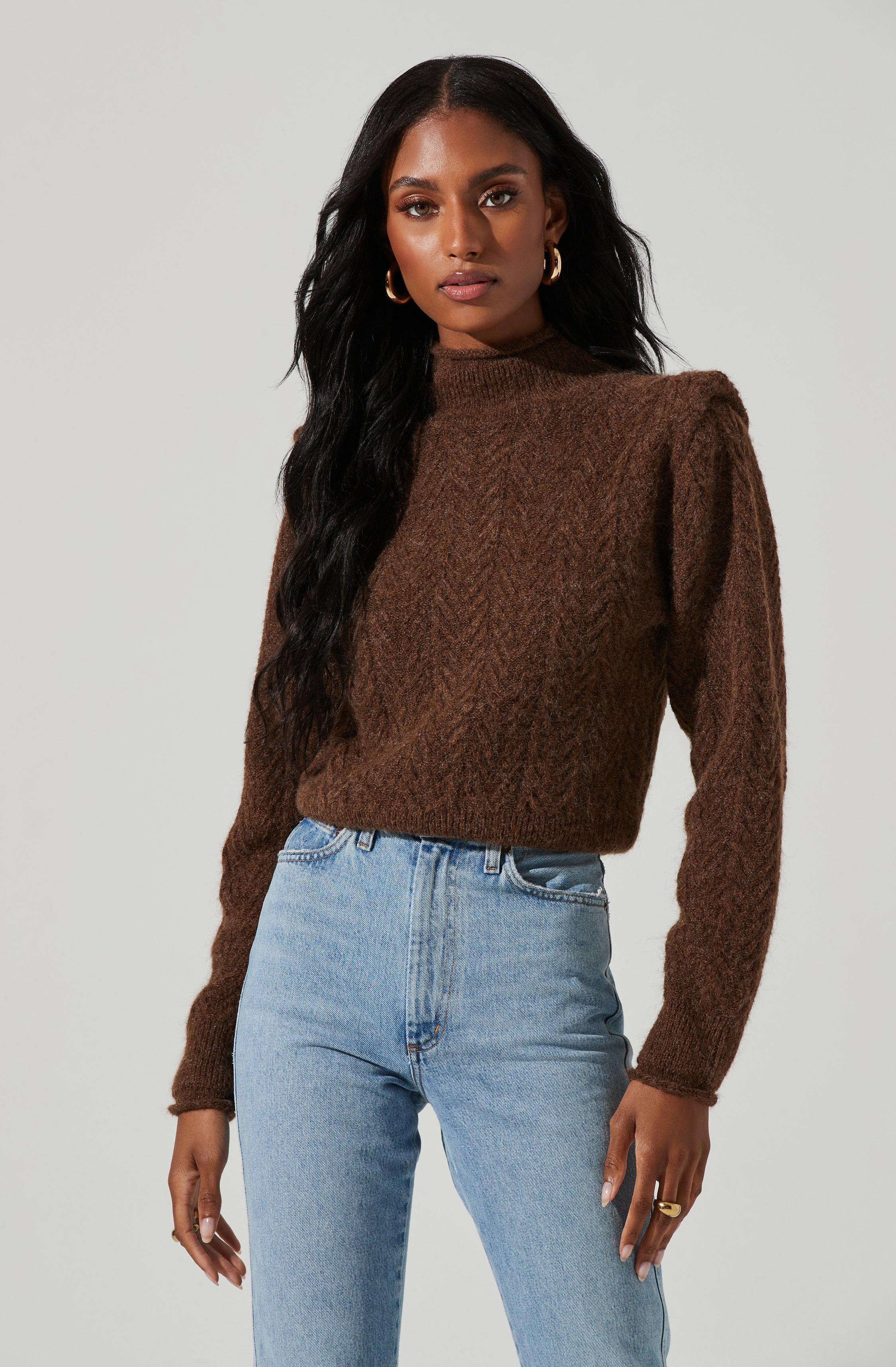 Carlota Cable Knit Mock Neck Sweater-Aljck