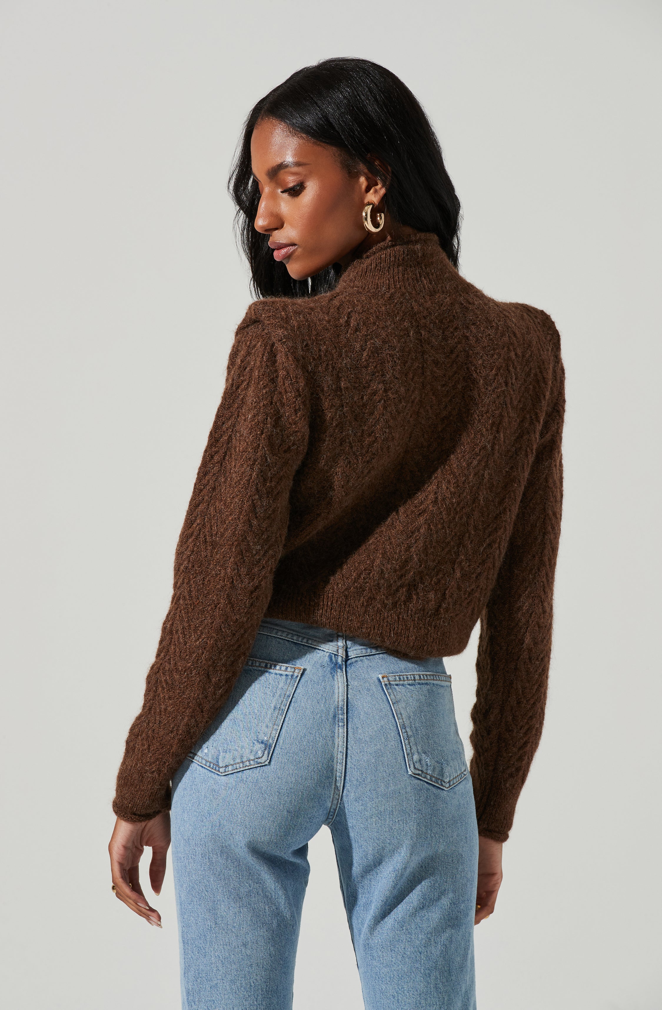 Carlota Cable Knit Mock Neck Sweater-Aljck