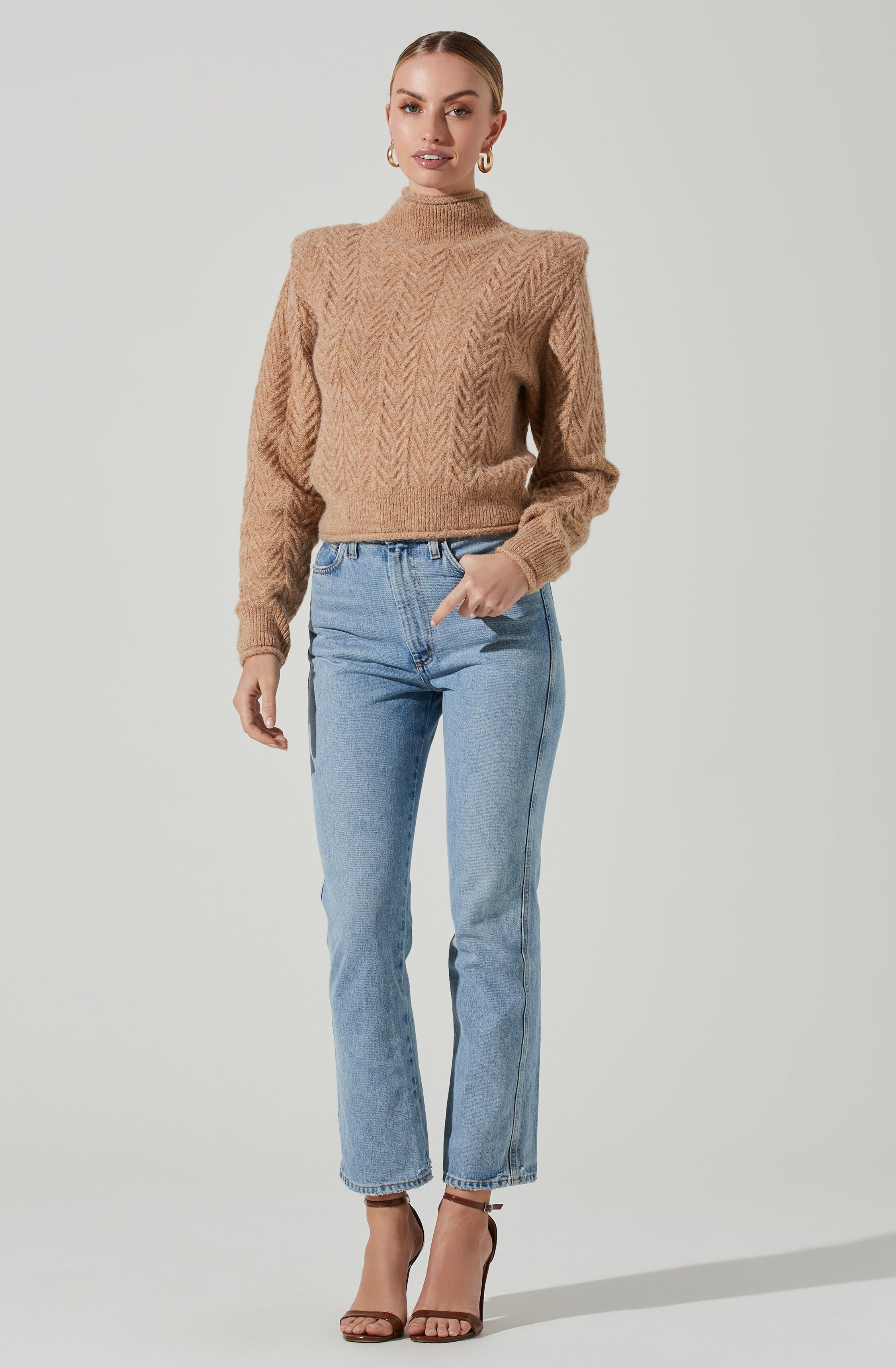 Carlota Cable Knit Mock Neck Sweater-Aljck