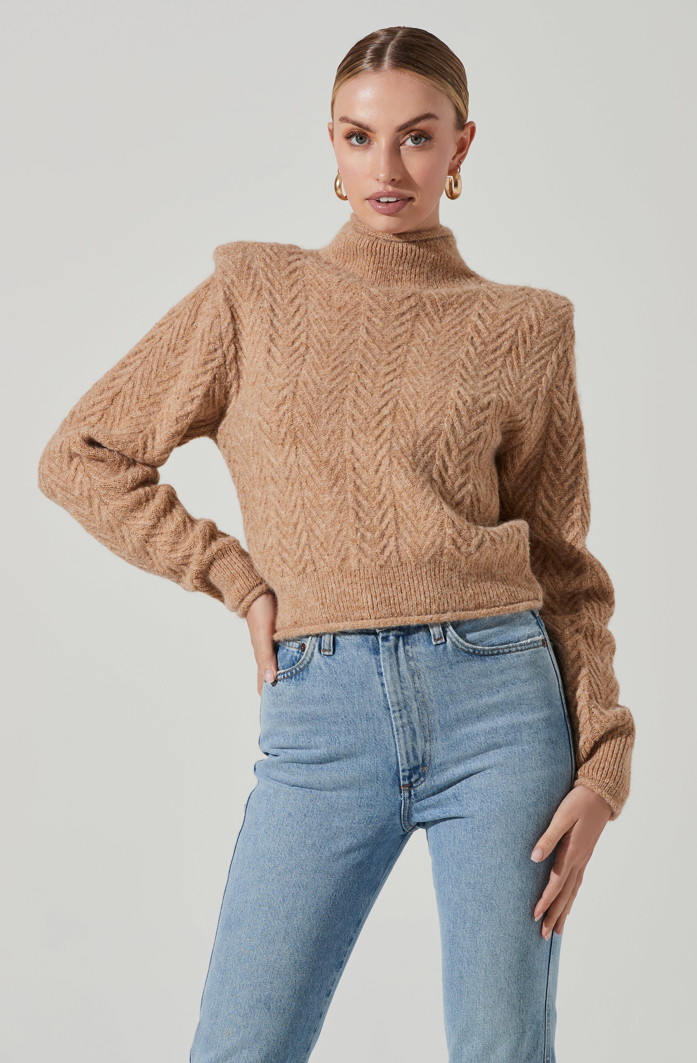 Carlota Cable Knit Mock Neck Sweater-Aljck
