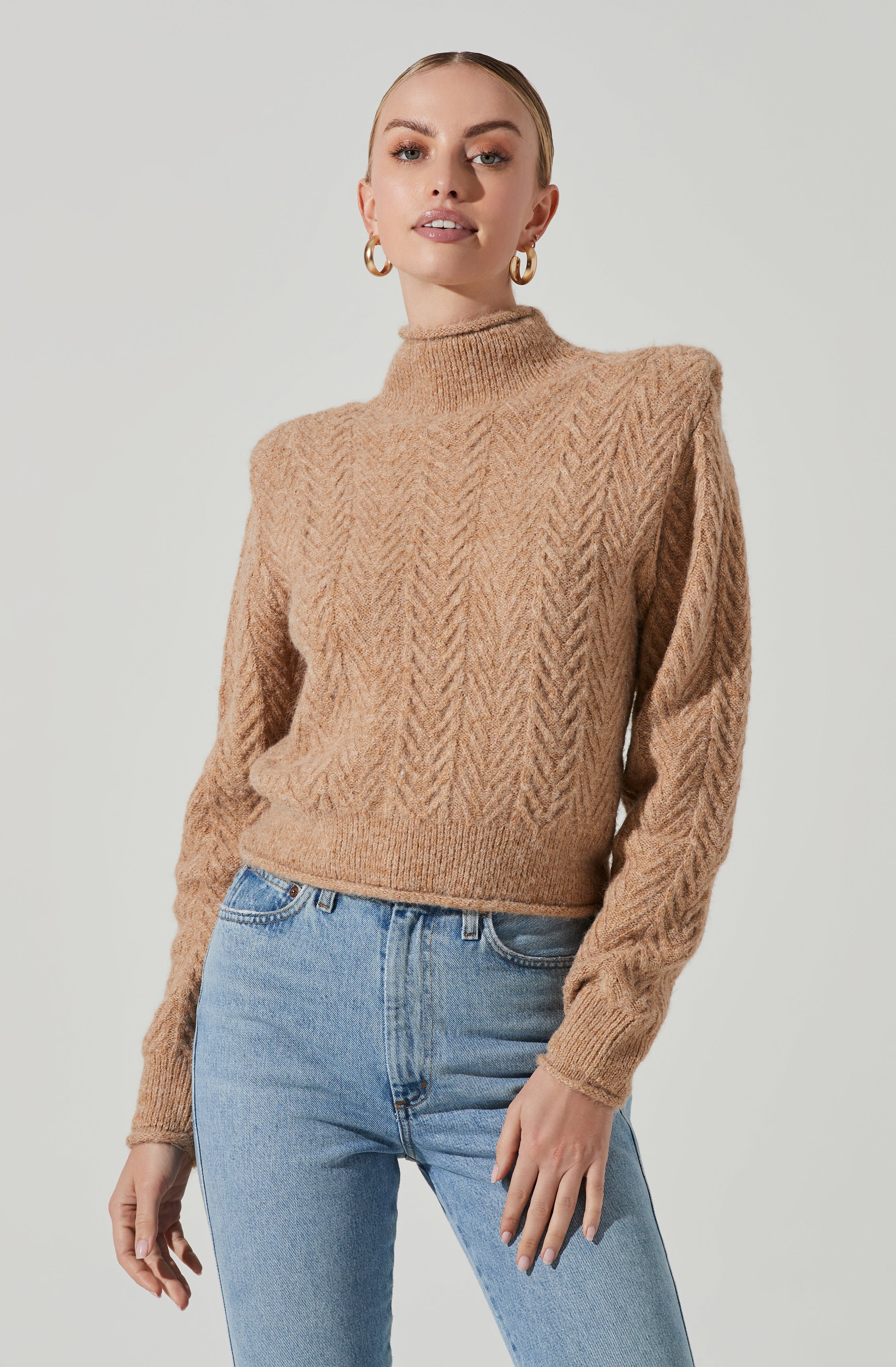 Carlota Cable Knit Mock Neck Sweater-Aljck