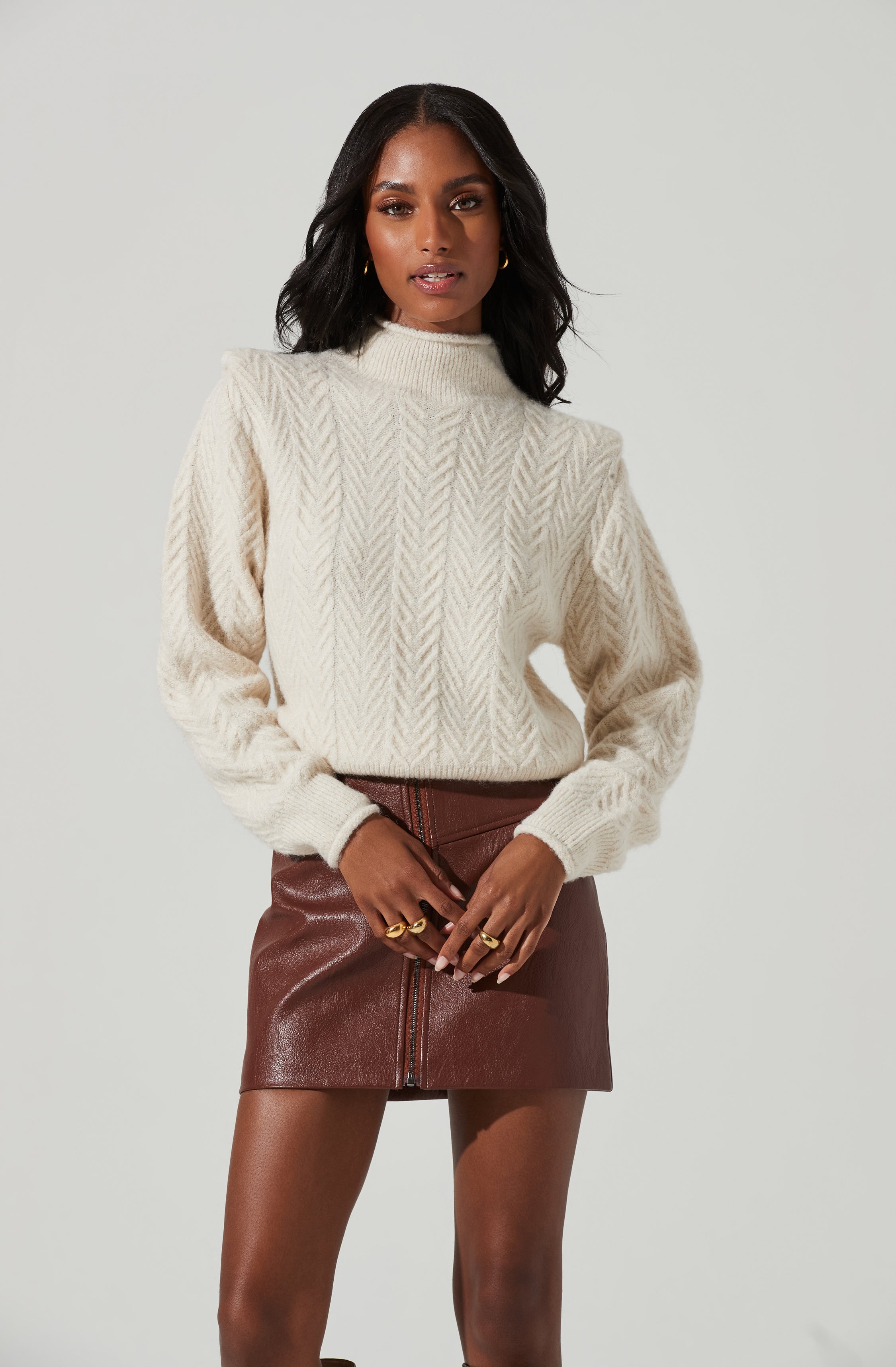 Carlota Cable Knit Mock Neck Sweater-Aljck