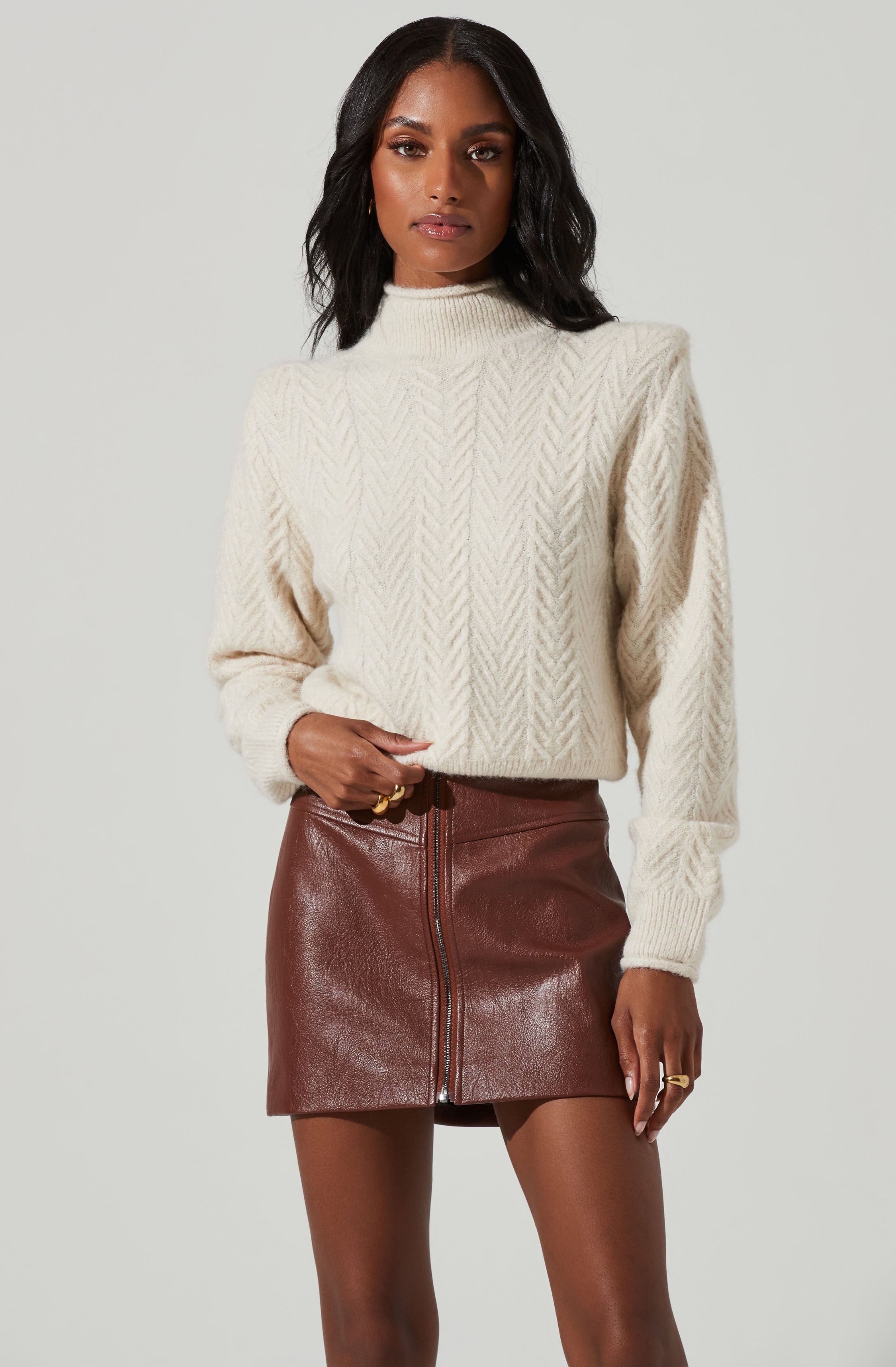 Carlota Cable Knit Mock Neck Sweater-Aljck