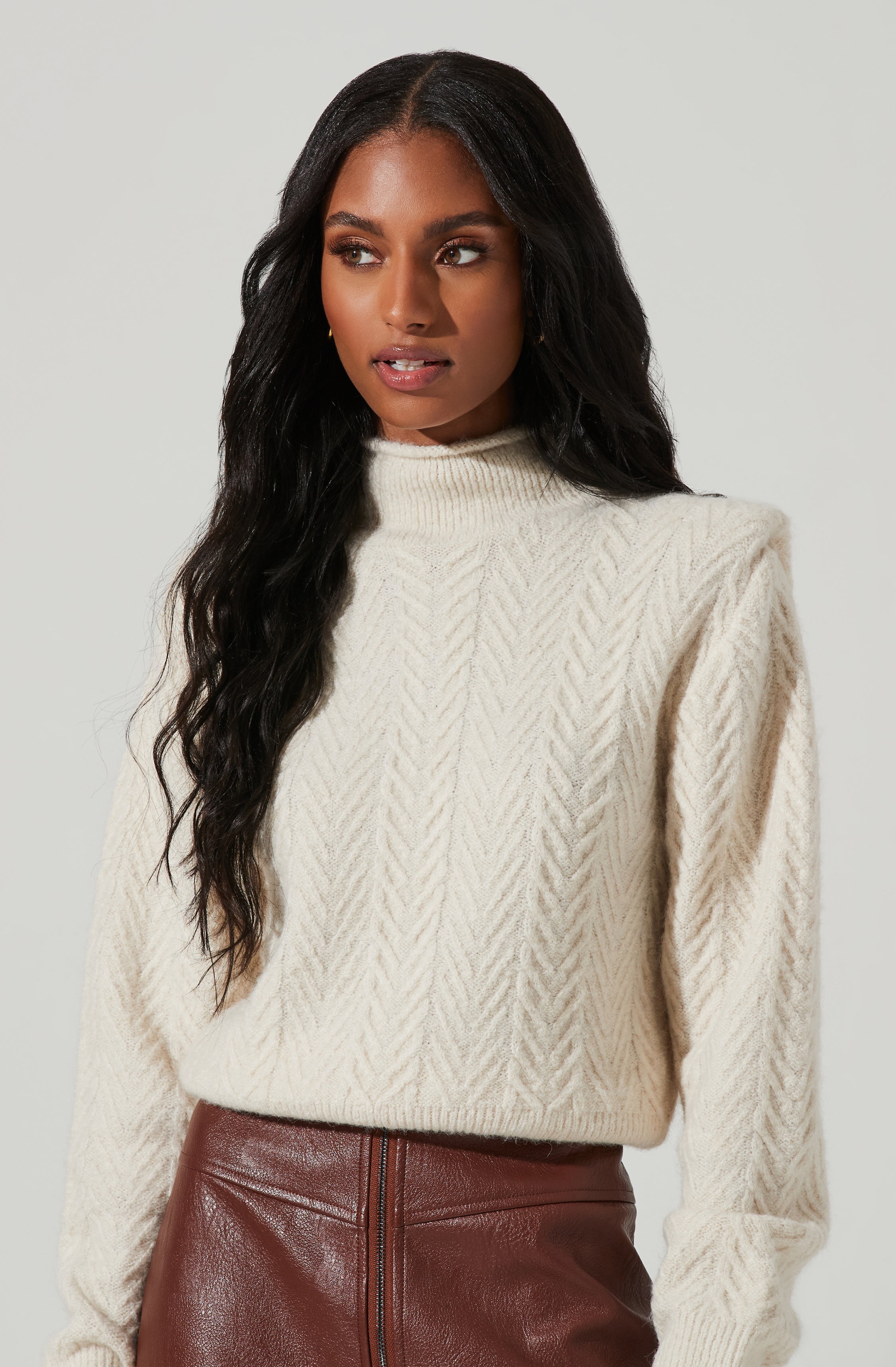 Carlota Cable Knit Mock Neck Sweater-Aljck