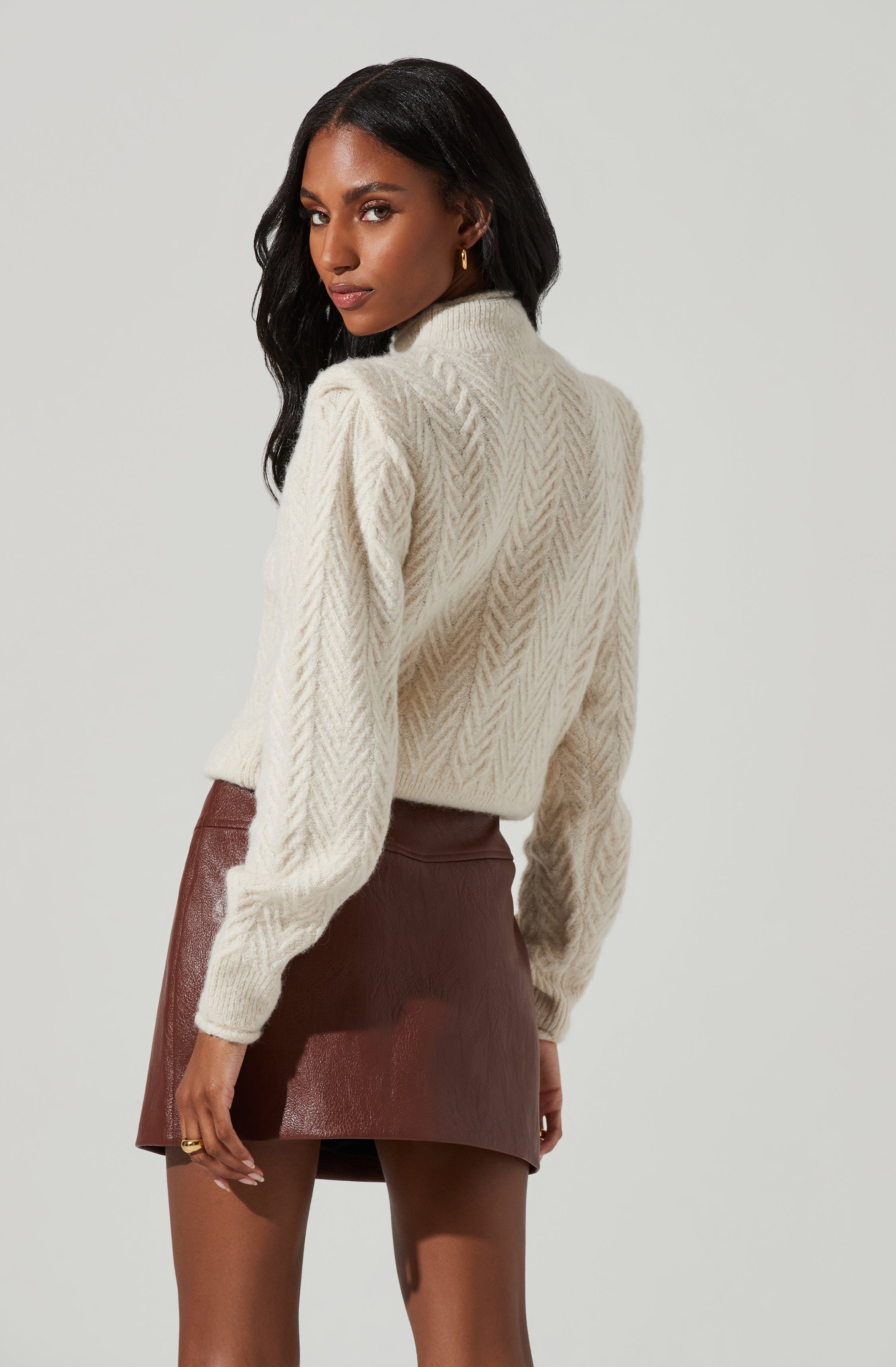 Carlota Cable Knit Mock Neck Sweater-Aljck