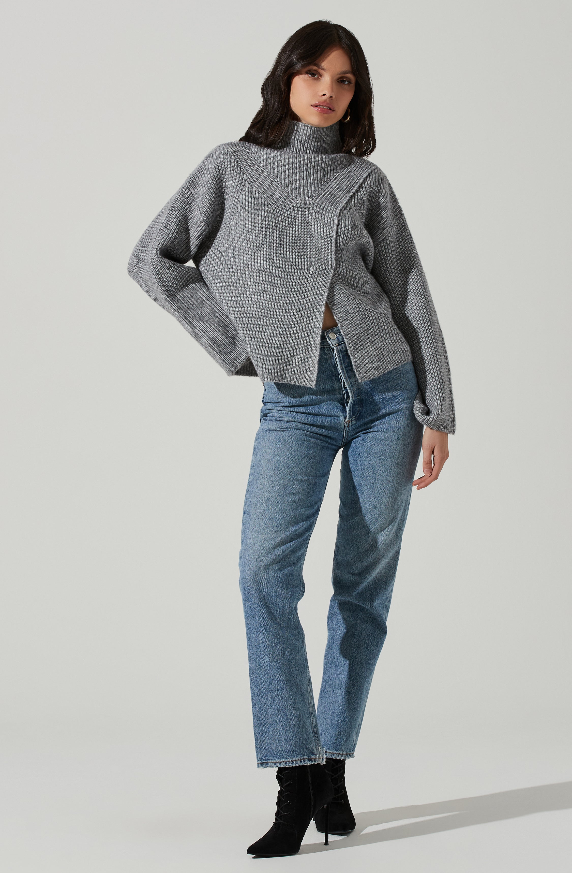 Wren Mock Neck Wrap Front Sweater-Aljck