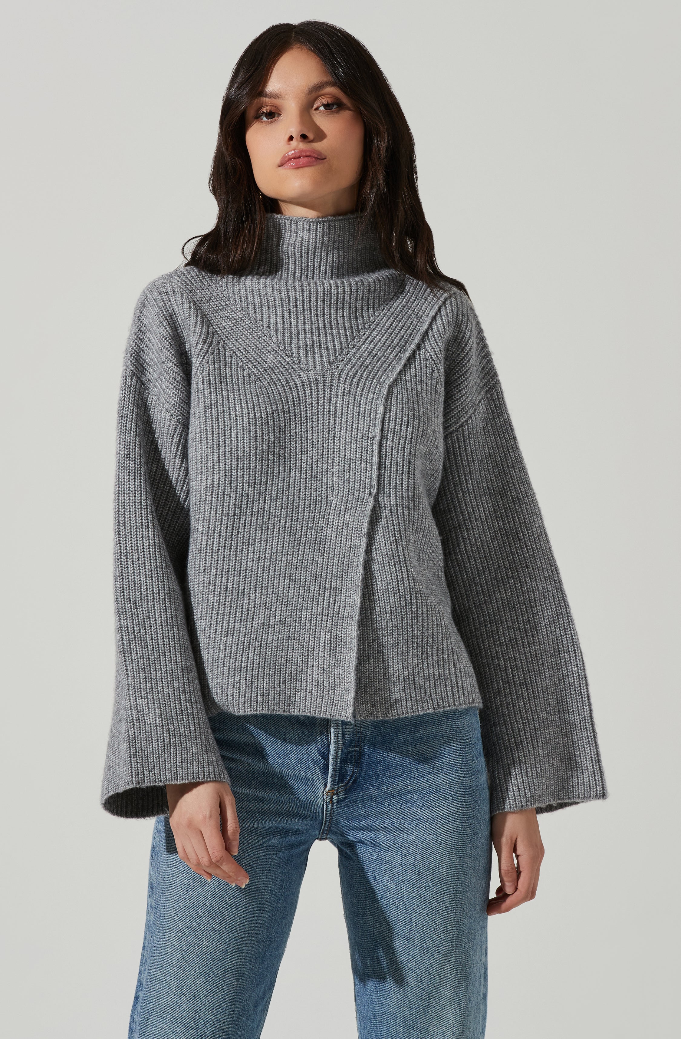 Wren Mock Neck Wrap Front Sweater-Aljck