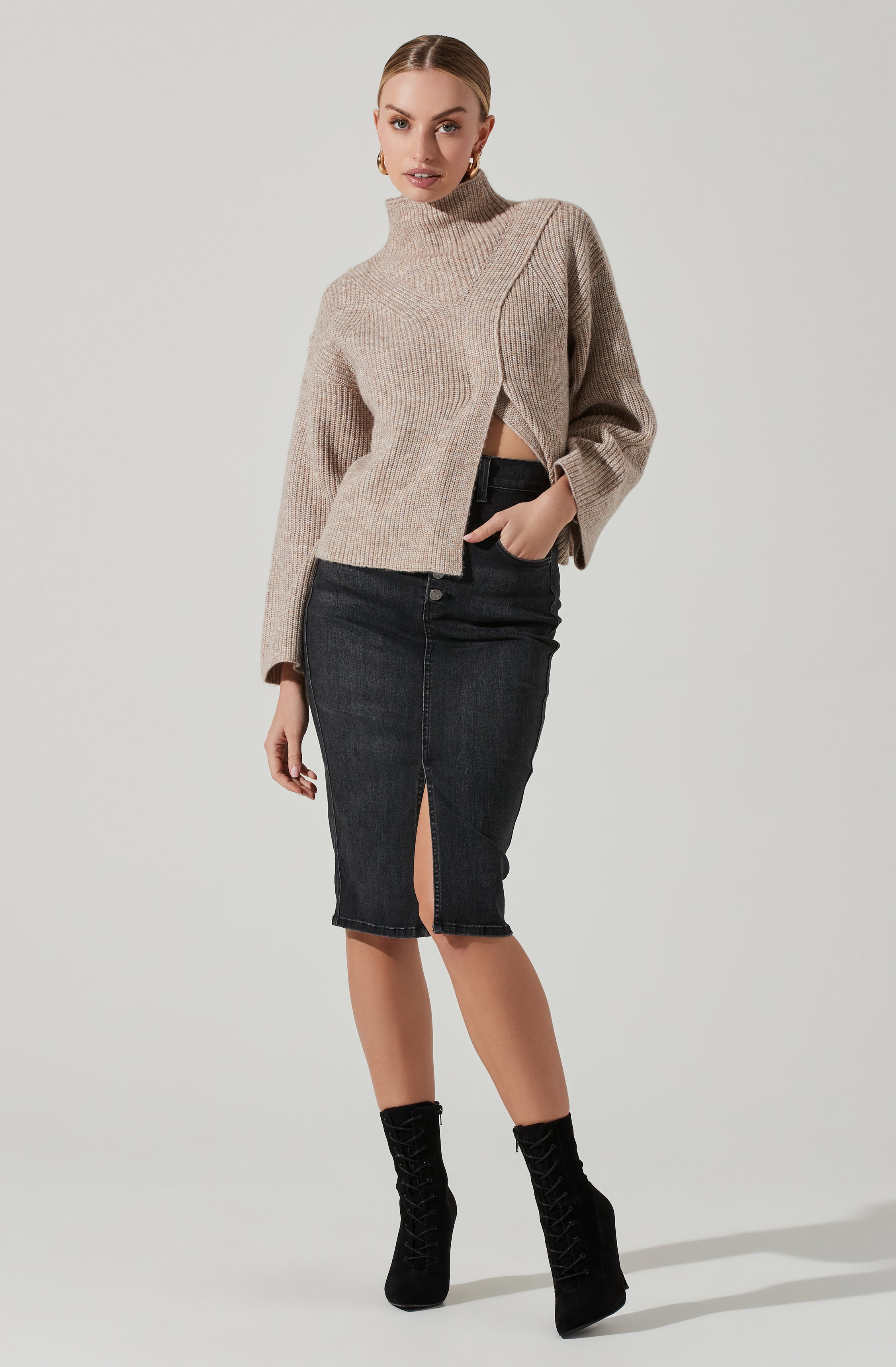 Wren Mock Neck Wrap Front Sweater-Aljck