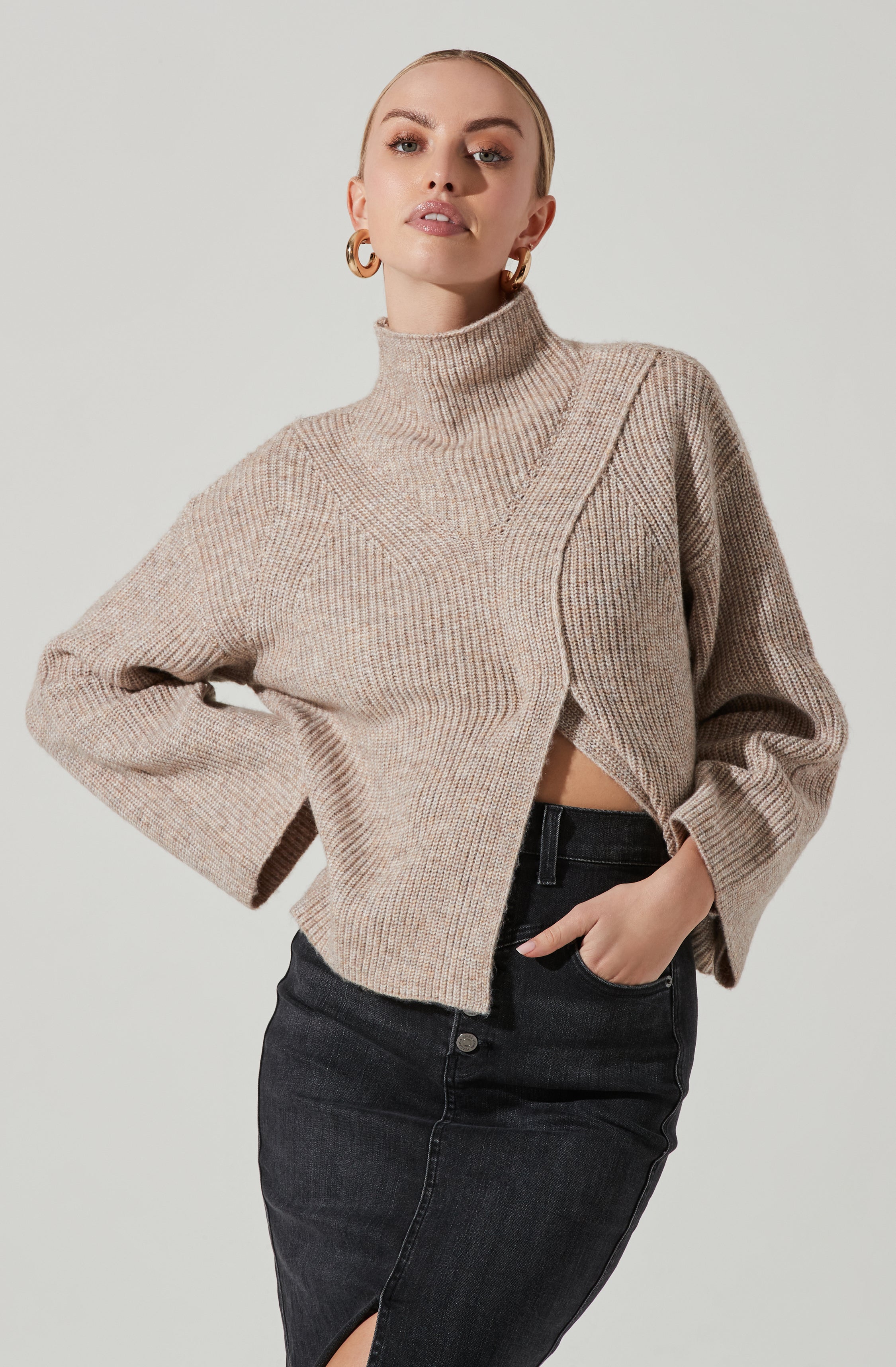 Wren Mock Neck Wrap Front Sweater-Aljck