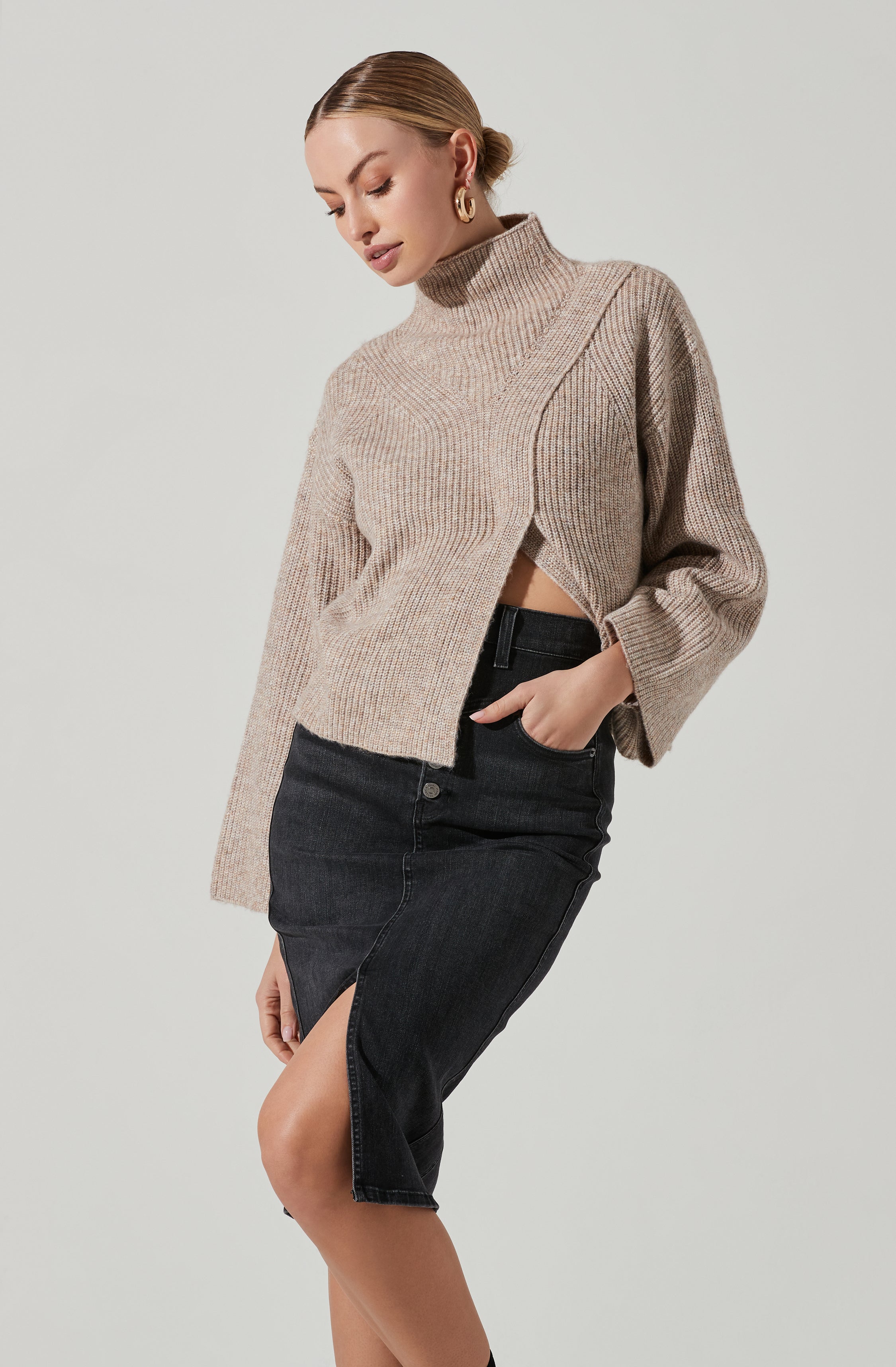 Wren Mock Neck Wrap Front Sweater-Aljck