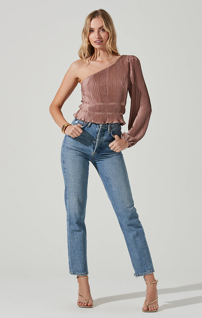 Zona Plisse One Shoulder Top-Aljck