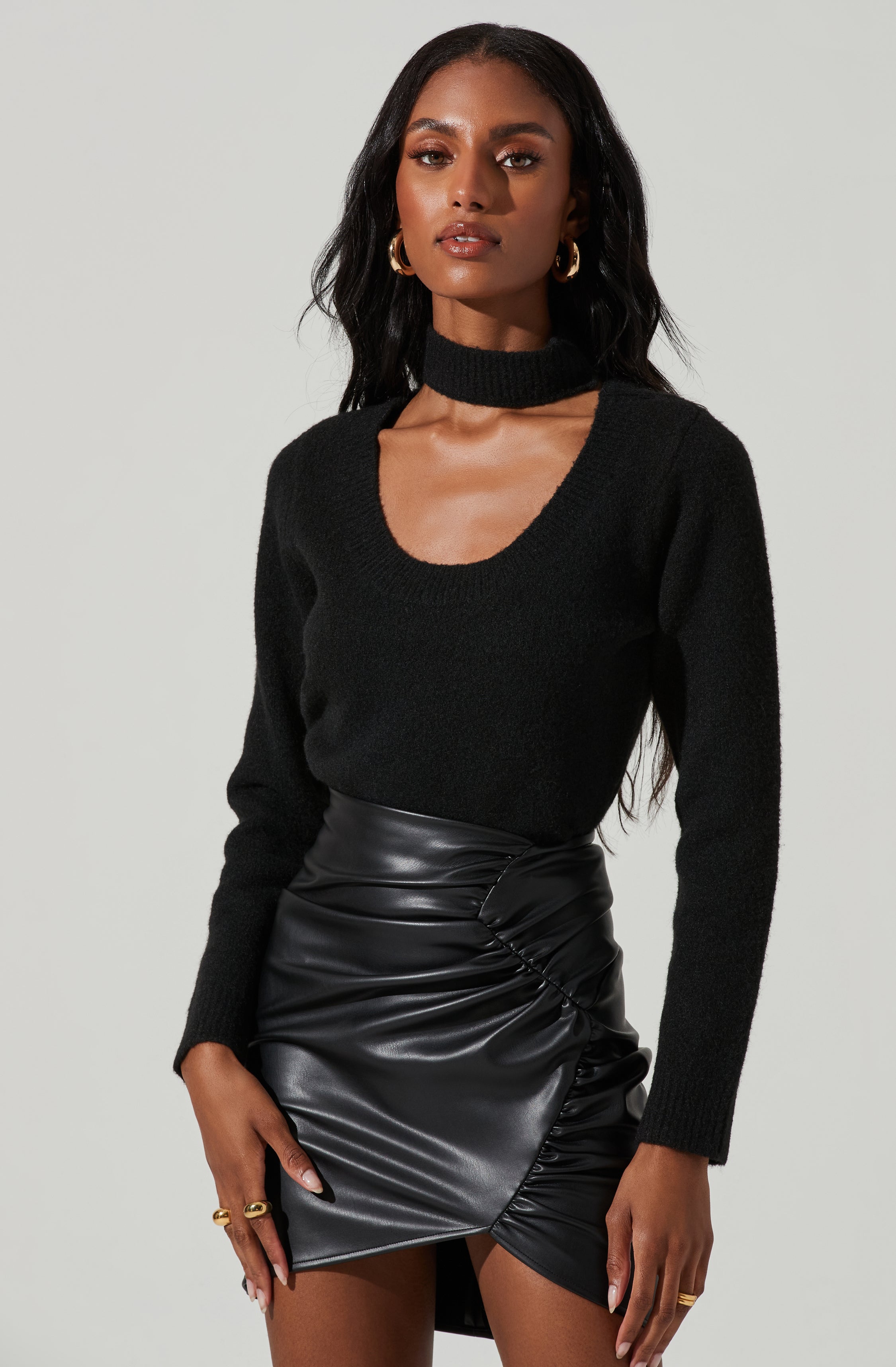Marion Mock Neck Cutout Sweater-Aljck