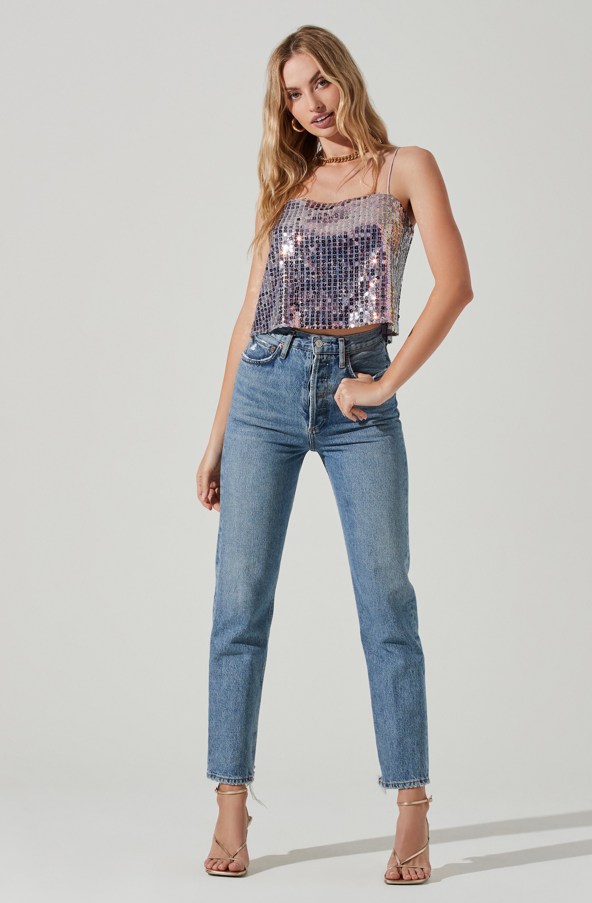 Luxoria Flower Sequin Top-Aljck